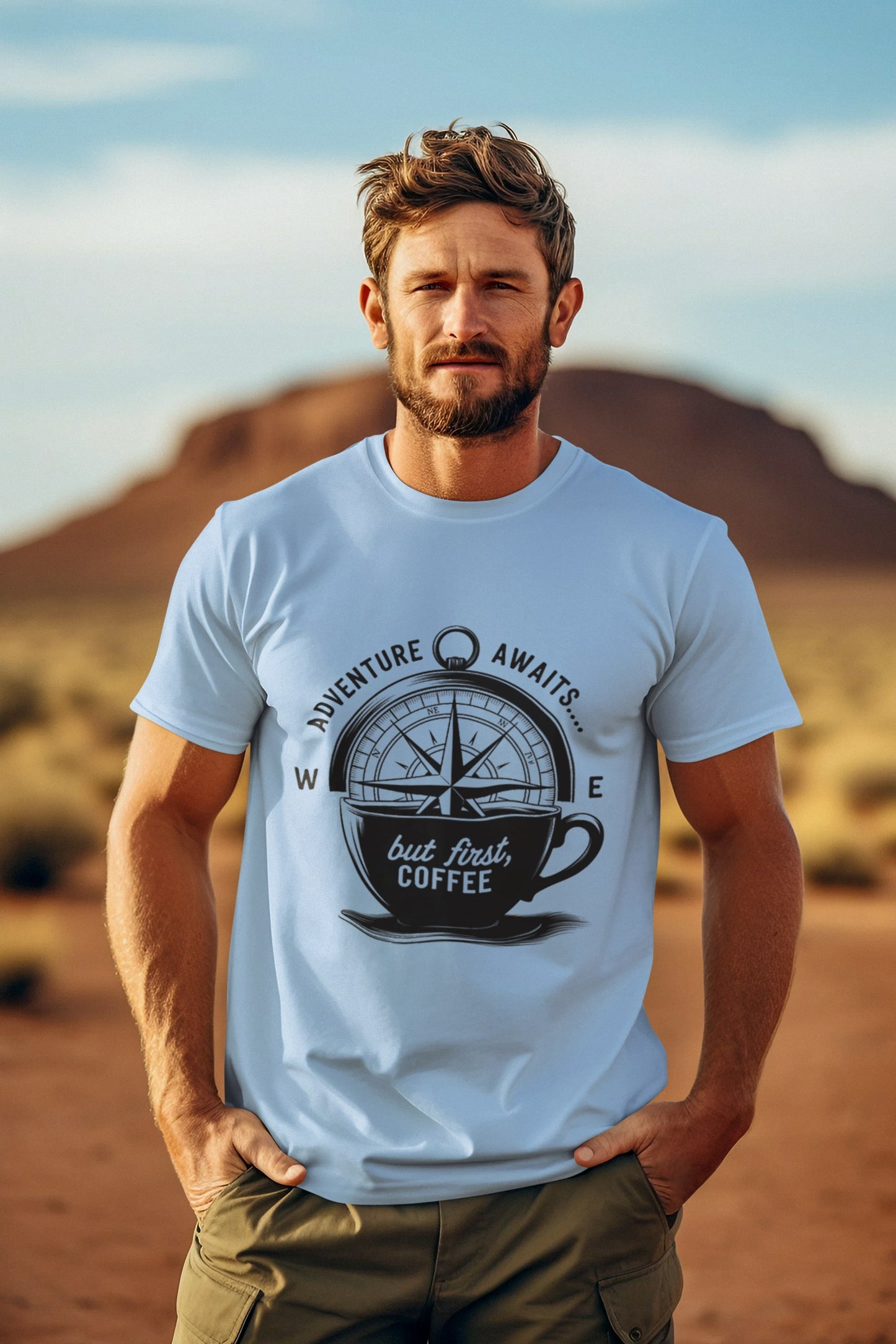 Adventure Awaits But First Coffee Half Sleeve Tshirt