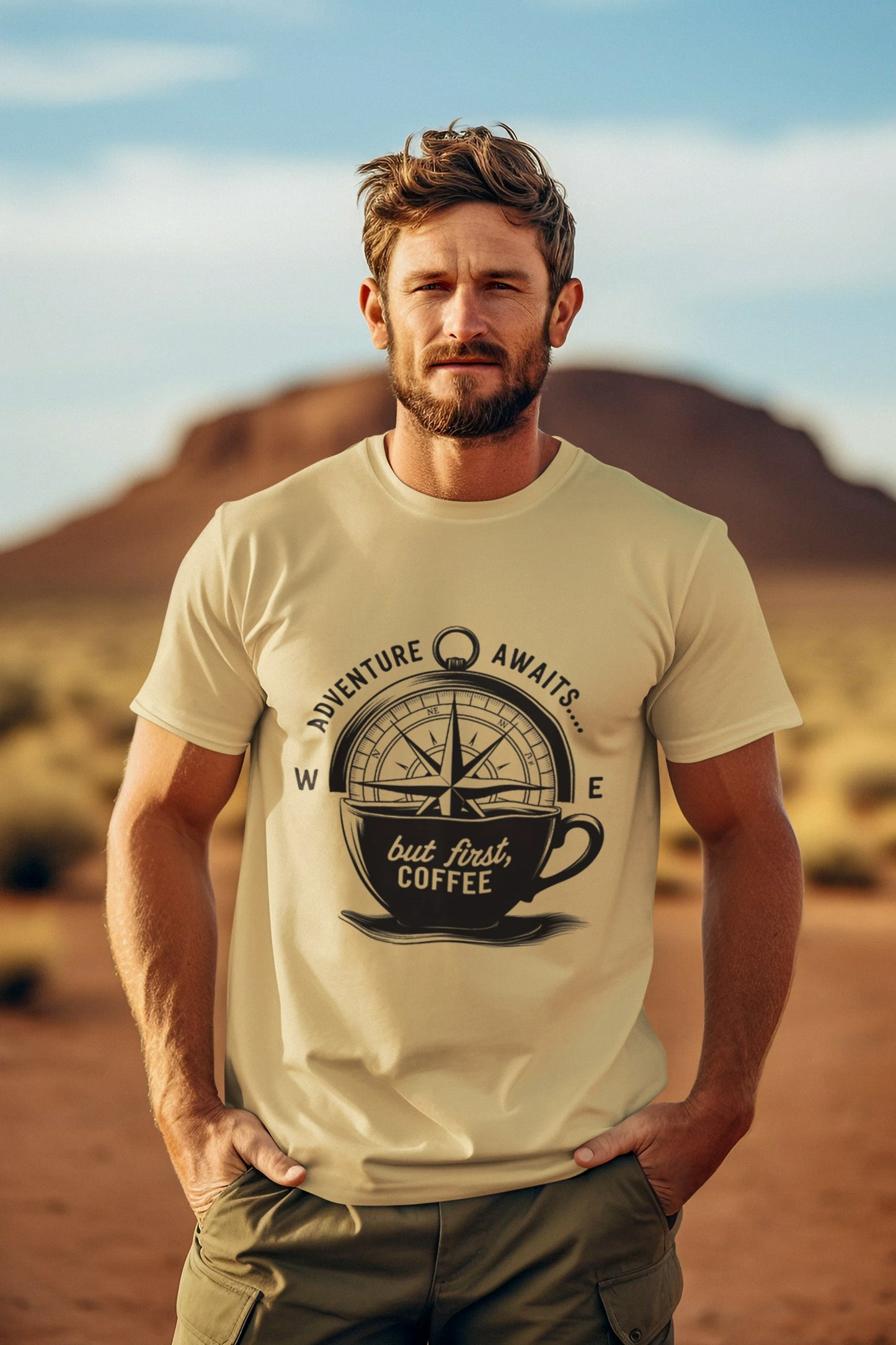 Adventure Awaits But First Coffee Half Sleeve Tshirt