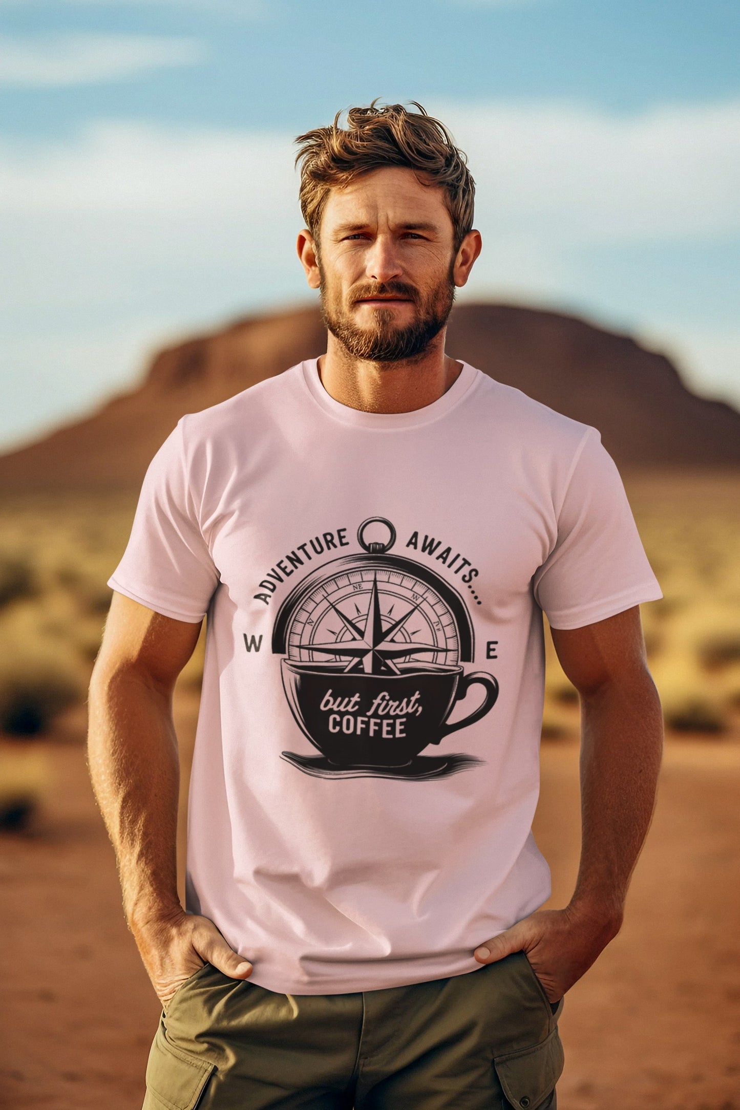 Adventure Awaits But First Coffee Half Sleeve Tshirt