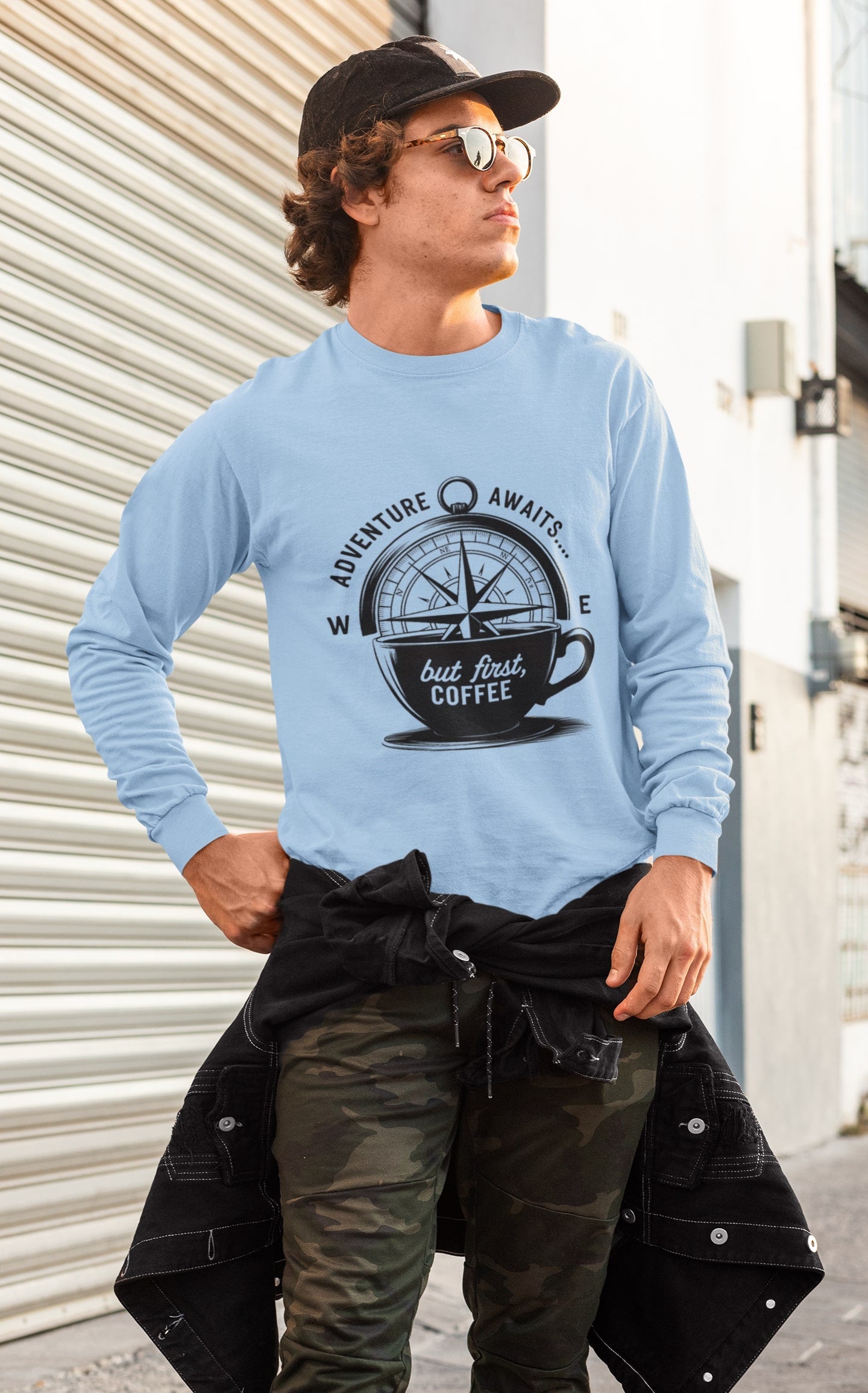 Adventure Awaits But First Coffee Unisex Sweatshirt
