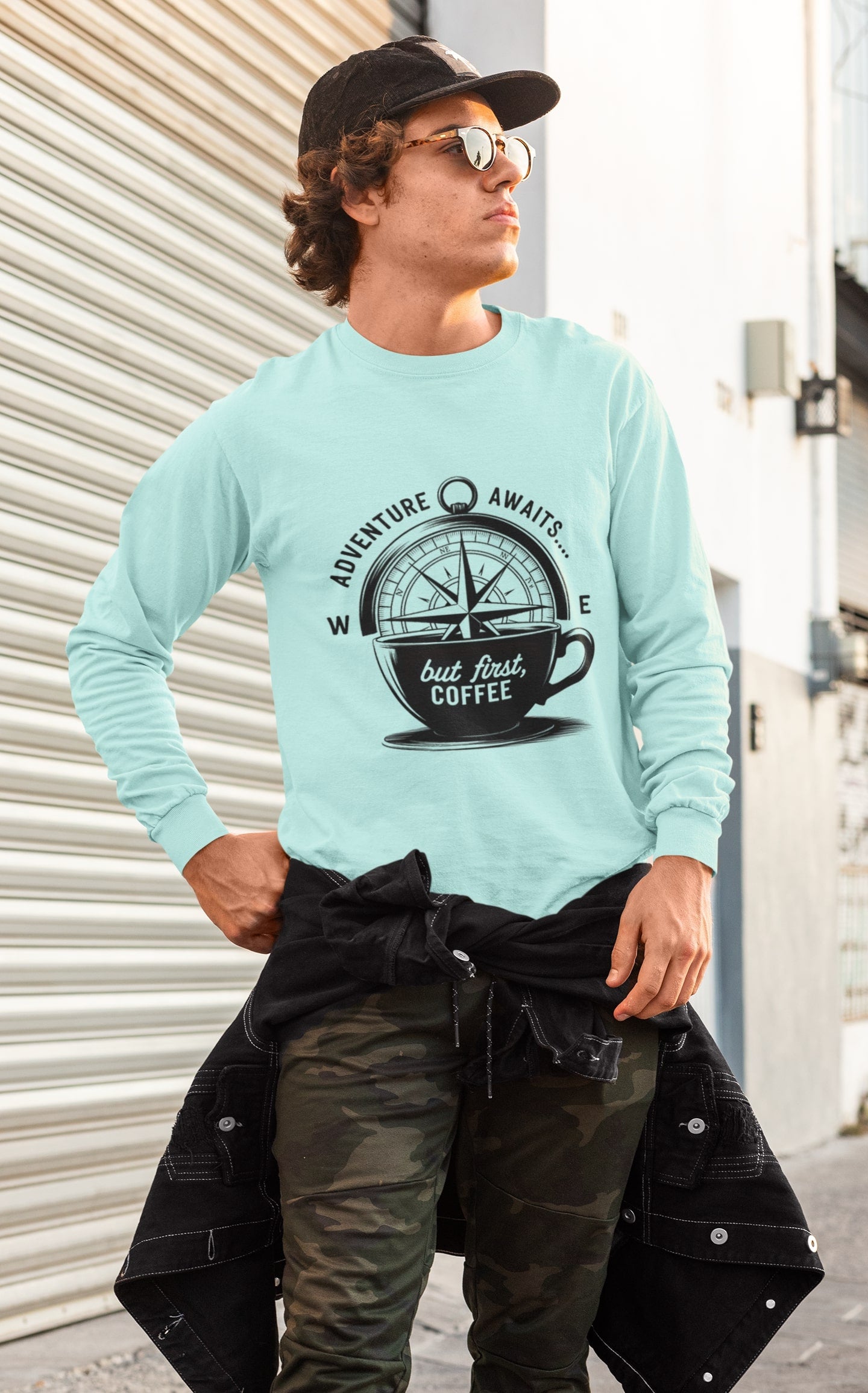 Adventure Awaits But First Coffee Unisex Sweatshirt