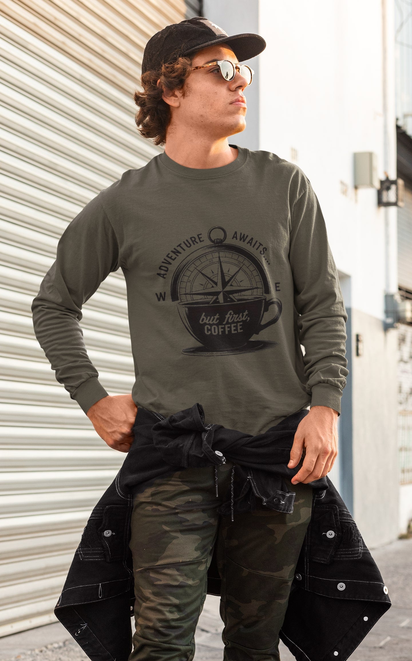 Adventure Awaits But First Coffee Unisex Sweatshirt