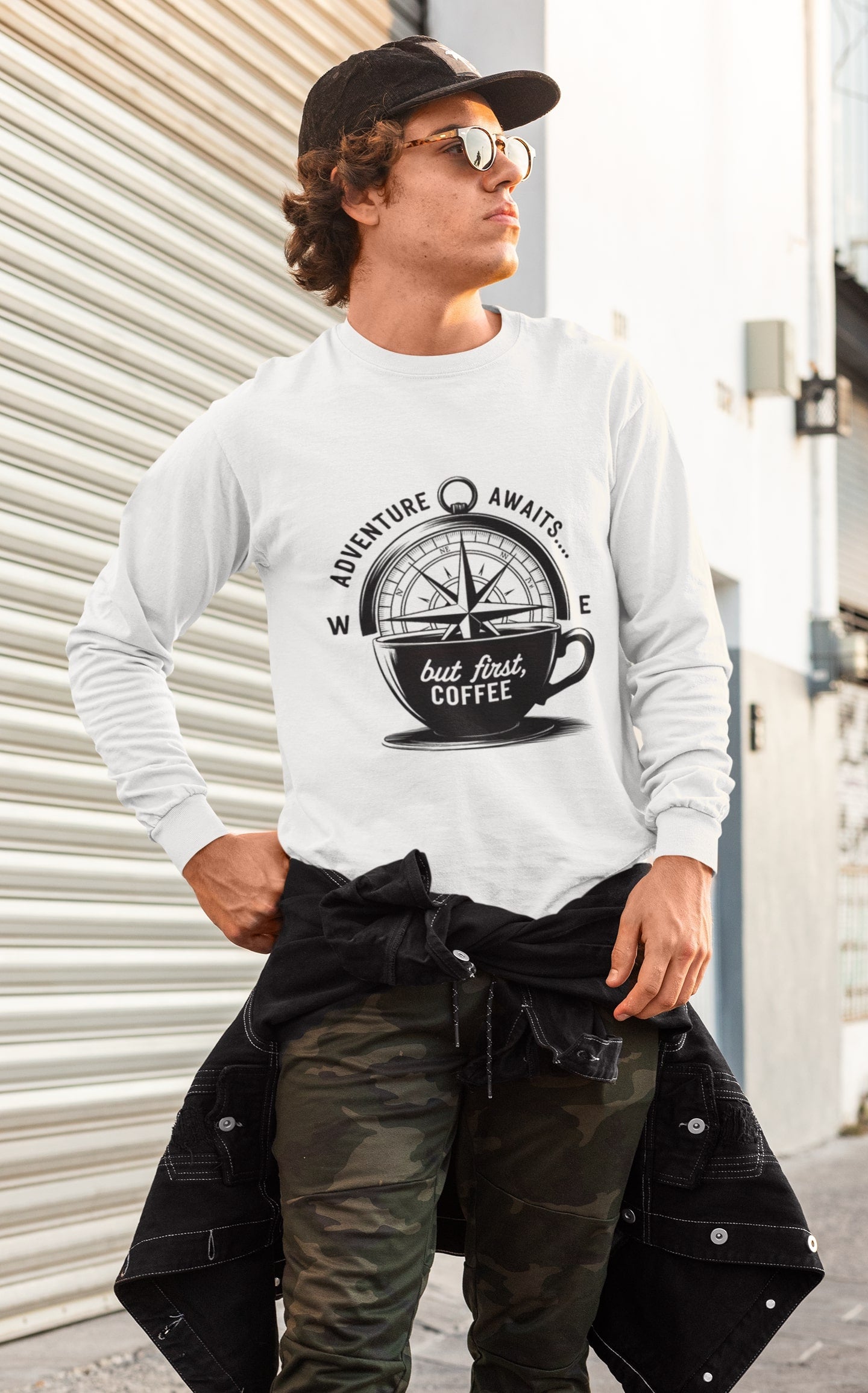 Adventure Awaits But First Coffee Unisex Sweatshirt
