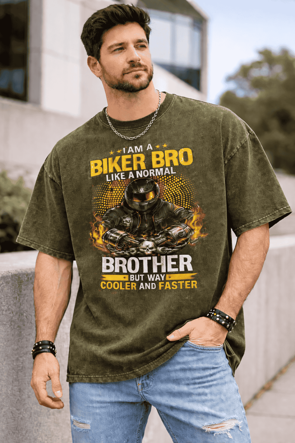 Biker Bro Unisex Acid Washed Oversized Tee