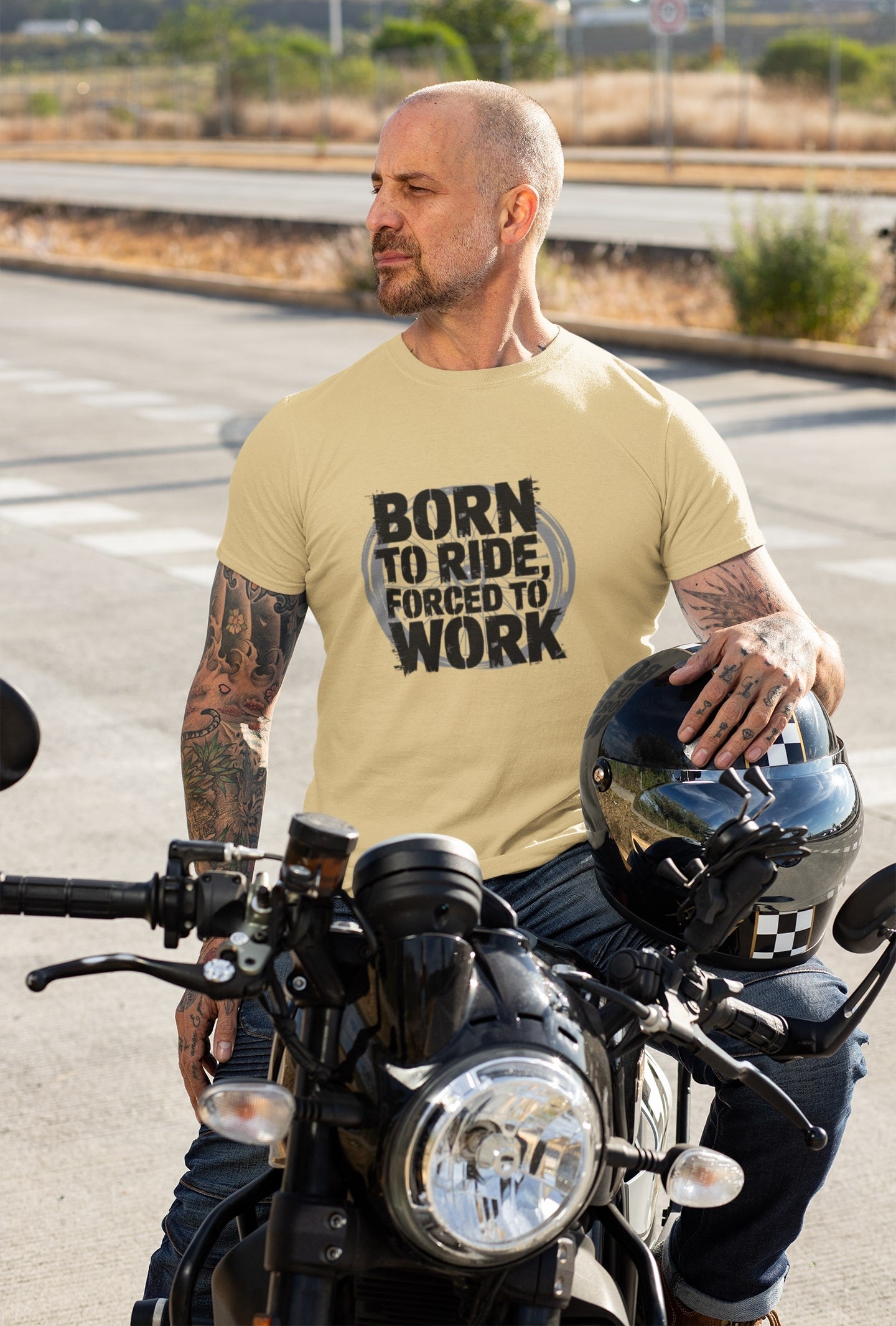 Born To Ride Forced To Work Round Neck T-shirt