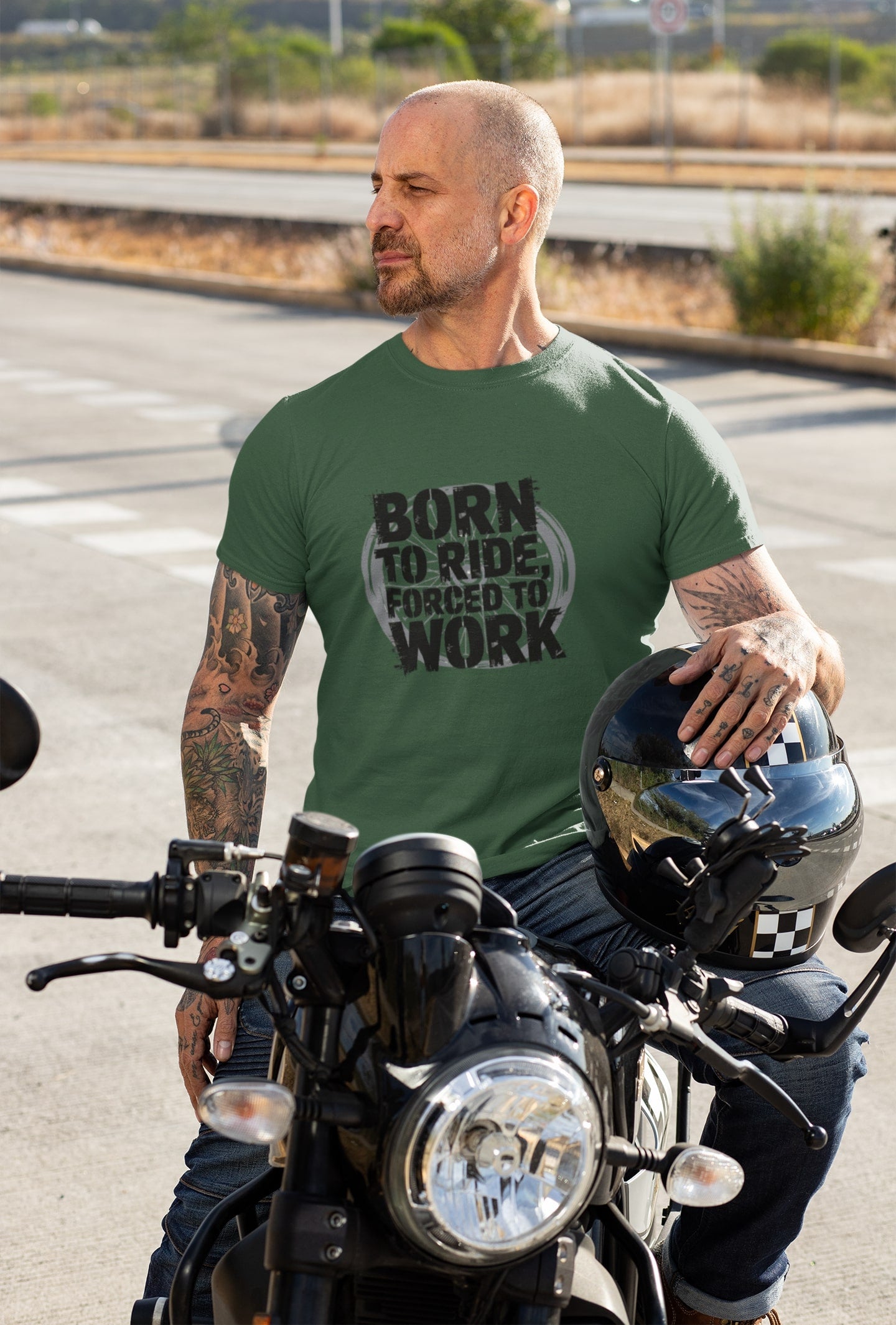 Born To Ride Forced To Work Round Neck T-shirt