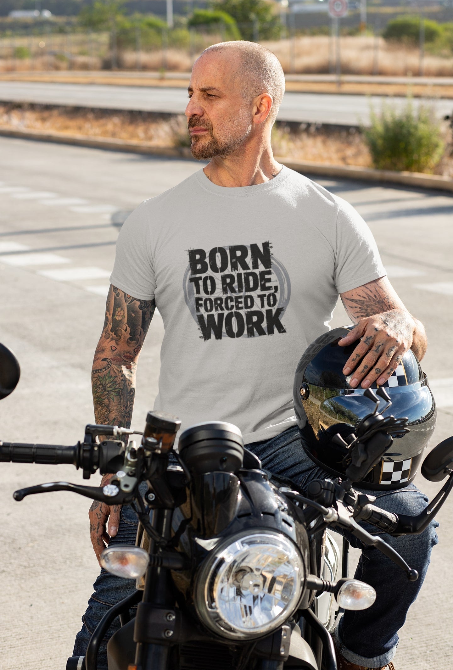 Born To Ride Forced To Work Round Neck T-shirt