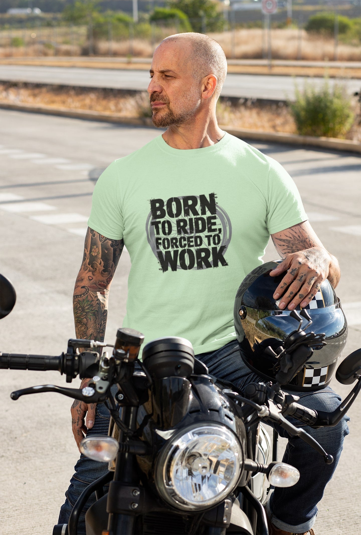 Born To Ride Forced To Work Round Neck T-shirt