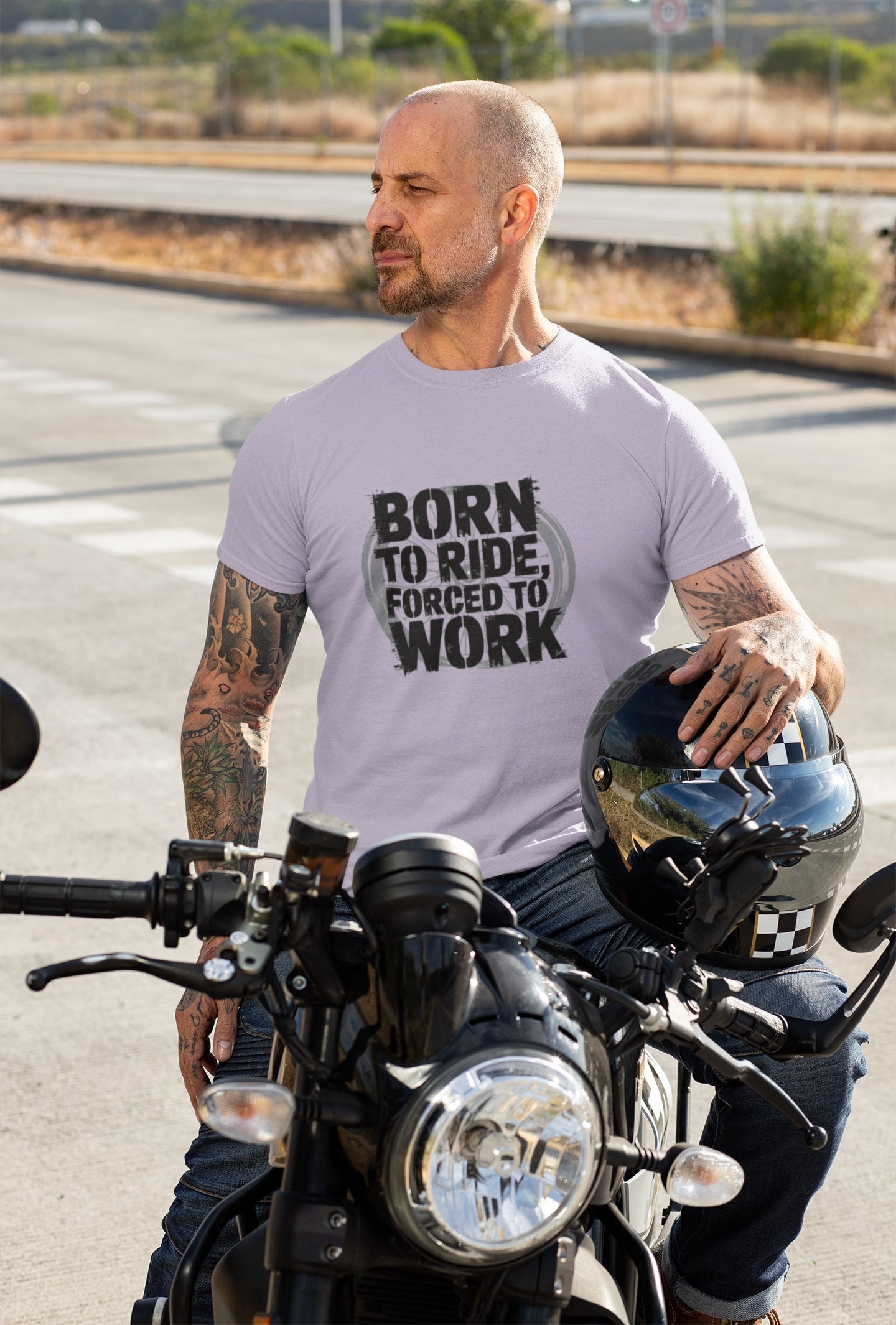 Born To Ride Forced To Work Round Neck T-shirt