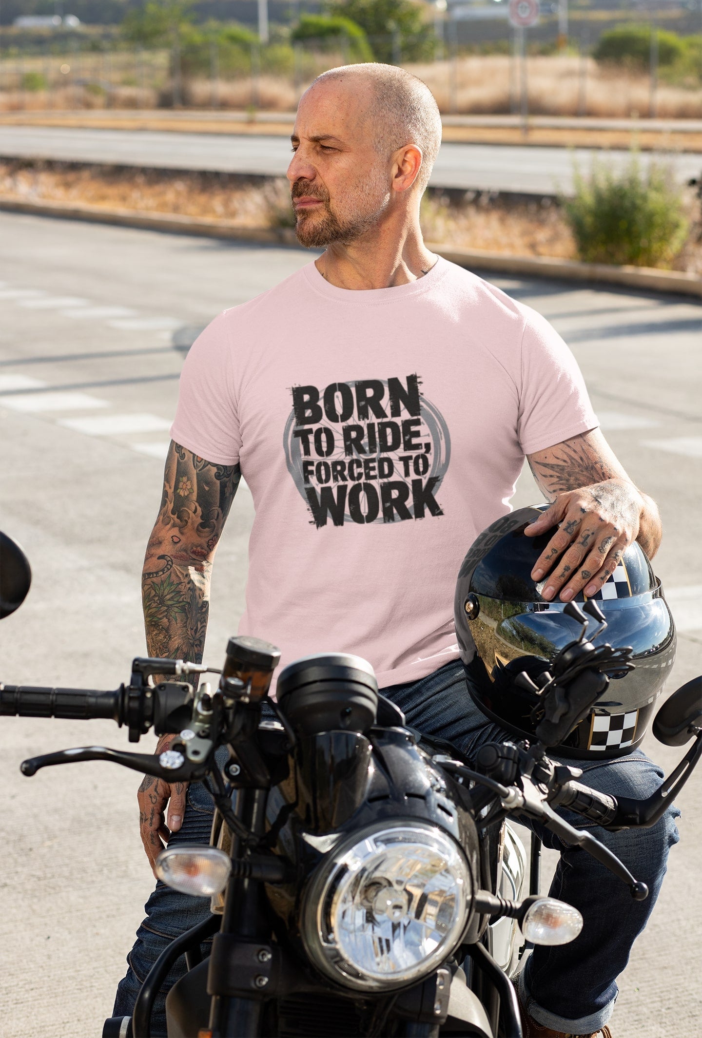 Born To Ride Forced To Work Round Neck T-shirt