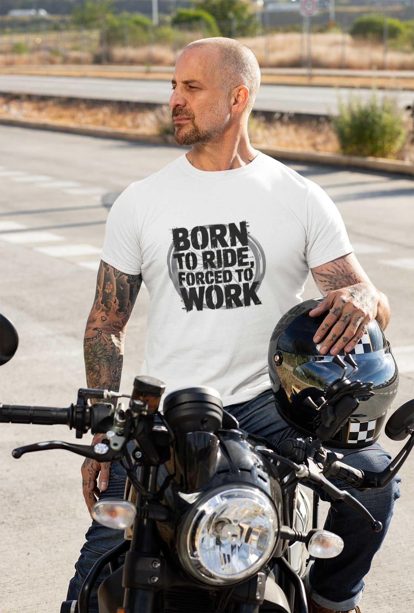 Born To Ride Forced To Work Round Neck T-shirt