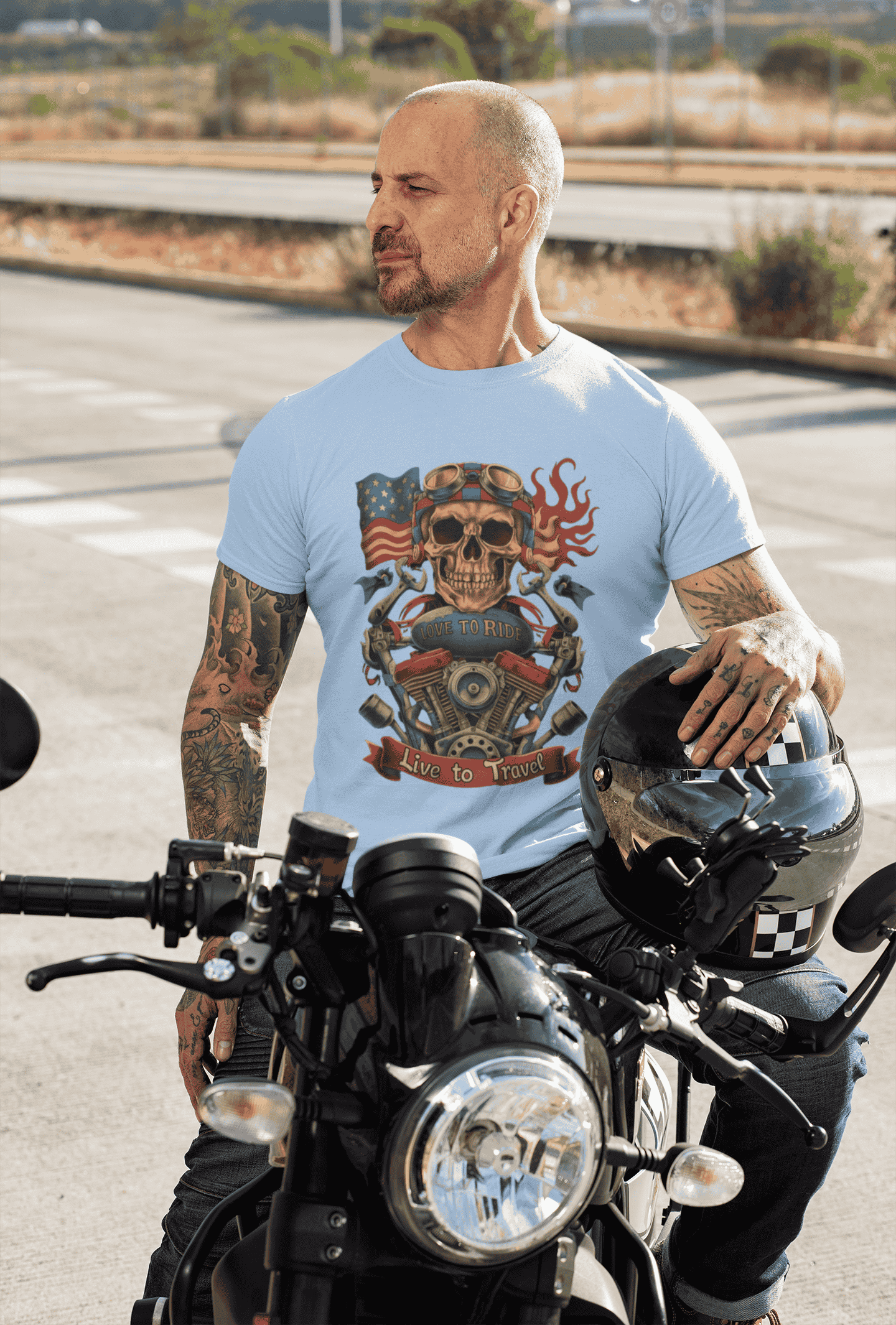 Love to ride Live to Travel Premium Cotton Stretch Biker T-shirt