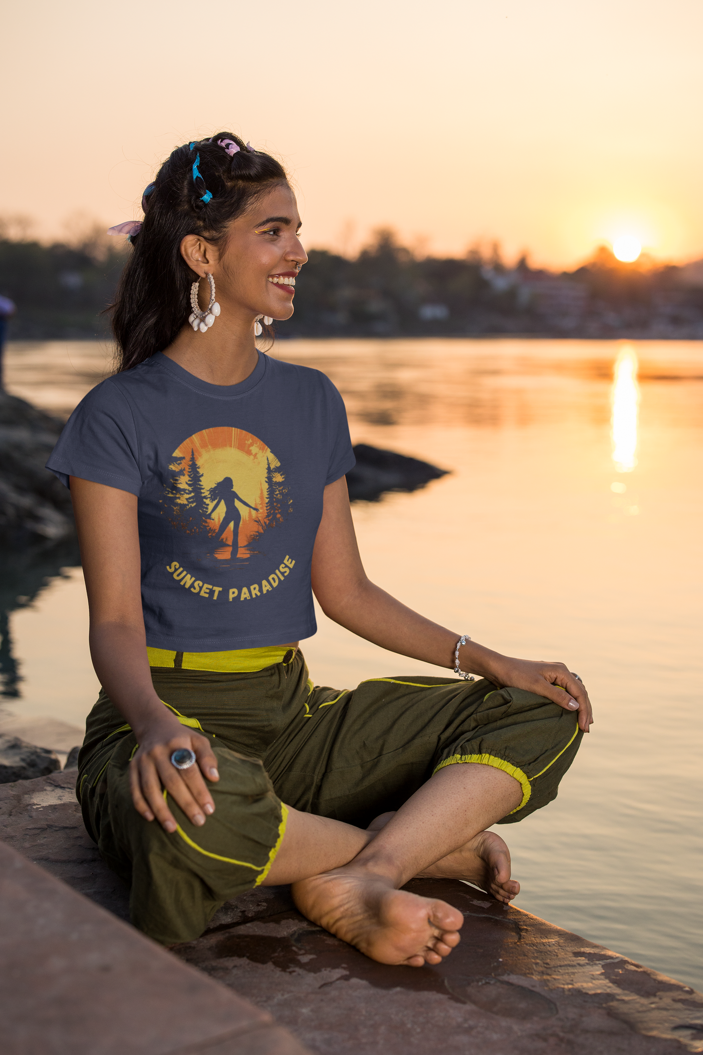 Sunset Paradise Round Neck Crop Top For Women