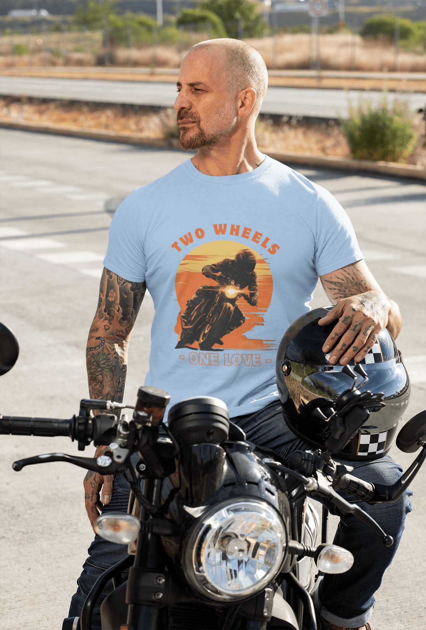 Two Wheels One Love Premium Cotton Stretch Biker T-shirt