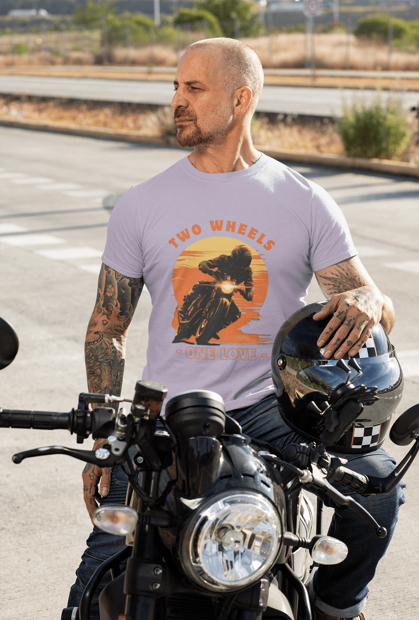 Two Wheels One Love Premium Cotton Stretch Biker T-shirt