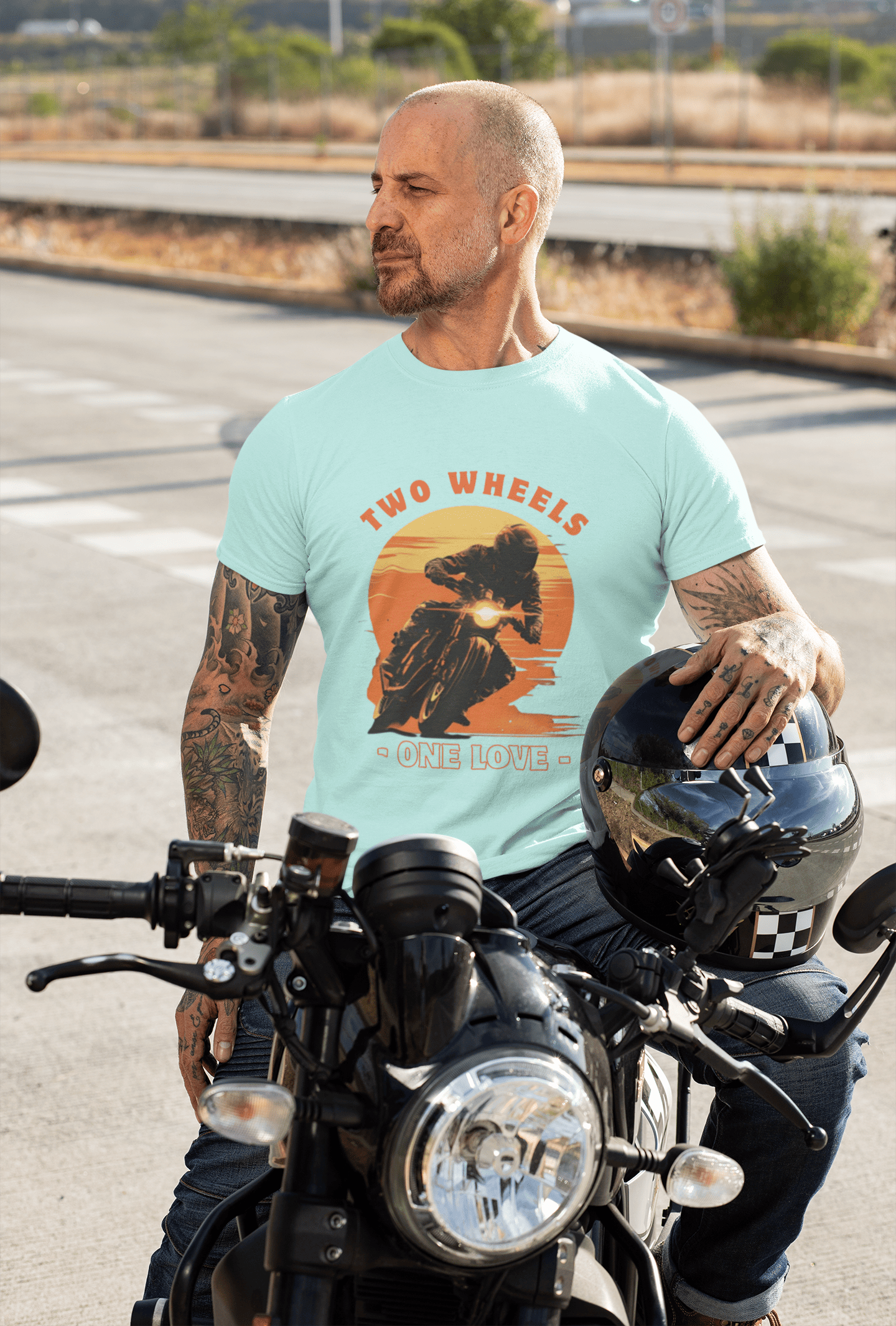 Two Wheels One Love Premium Cotton Stretch Biker T-shirt