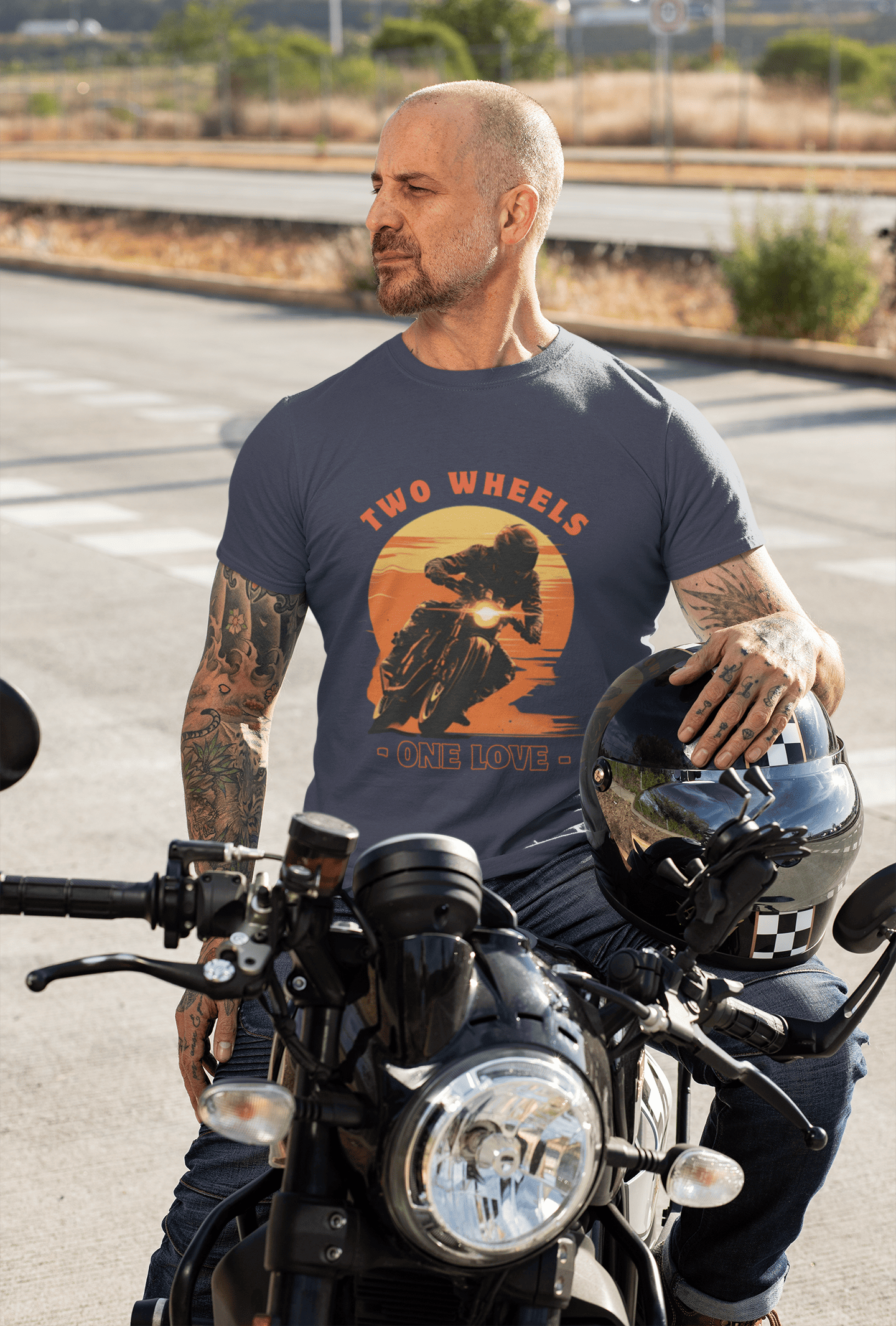 Two Wheels One Love Premium Cotton Stretch Biker T-shirt