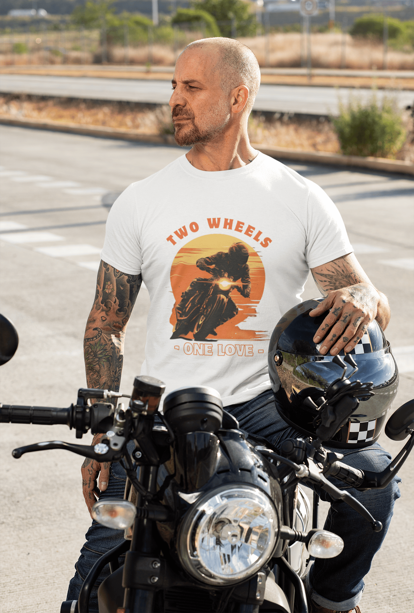Two Wheels One Love Premium Cotton Stretch Biker T-shirt