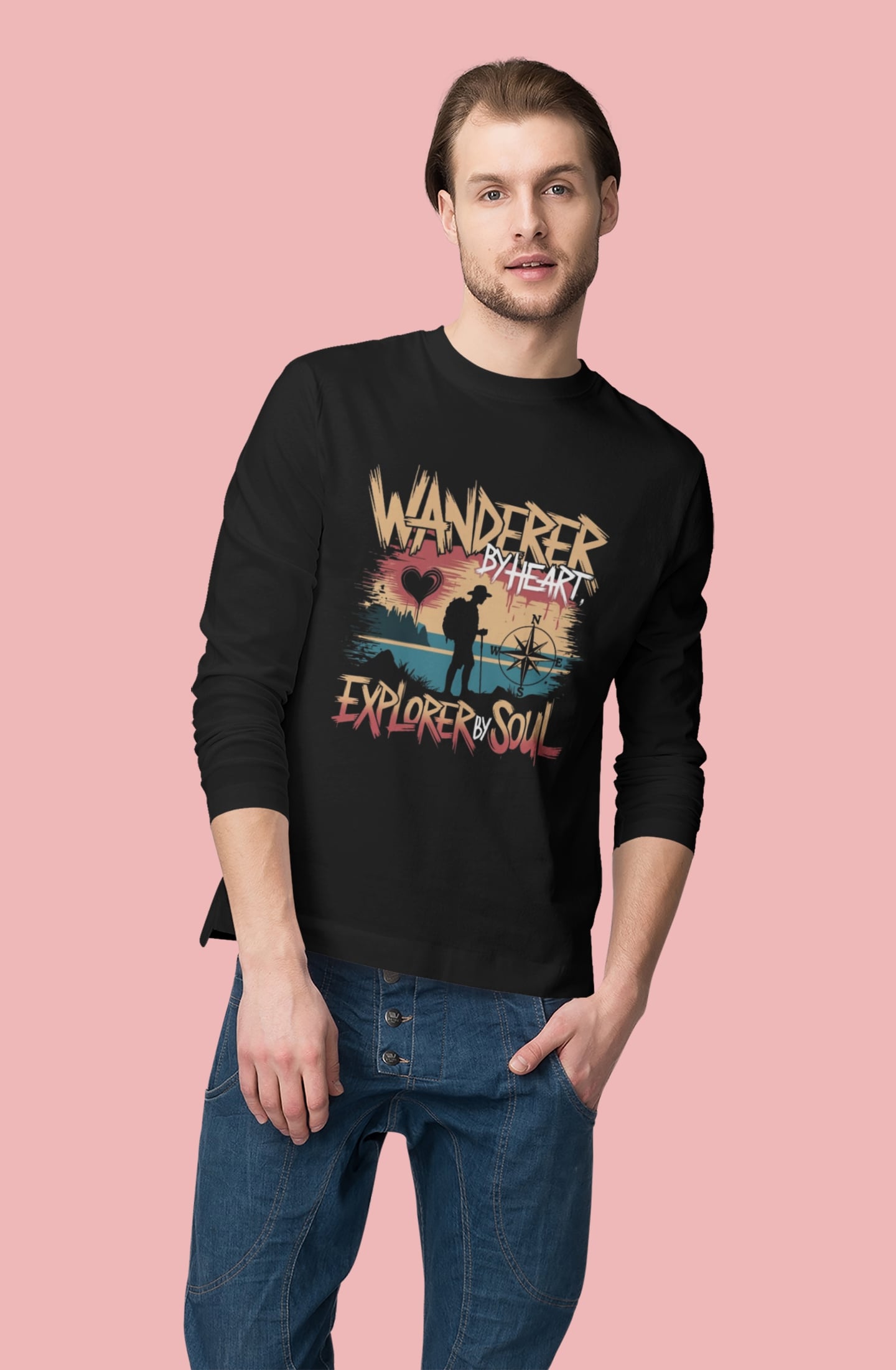 Wanderer by Heart Explorer By Soul Round Neck Full Sleeve Tshirt