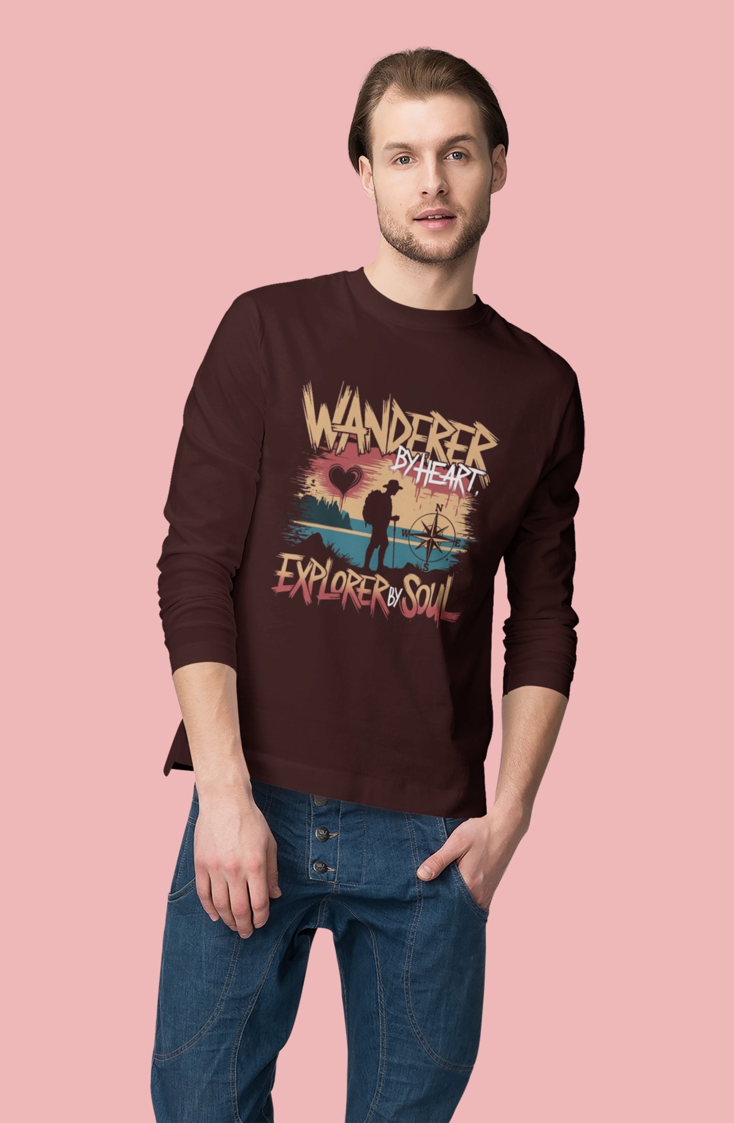 Wanderer by Heart Explorer By Soul Round Neck Full Sleeve Tshirt