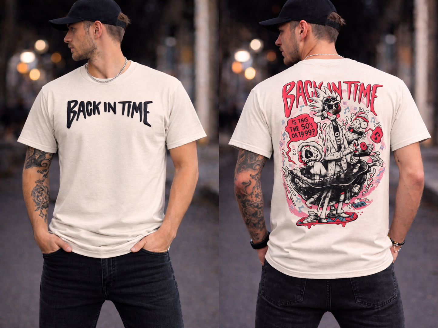 Back In Time T-Shirt – 190 GSM Cotton Lycra | Puffed Front Print & Graphic Back Design