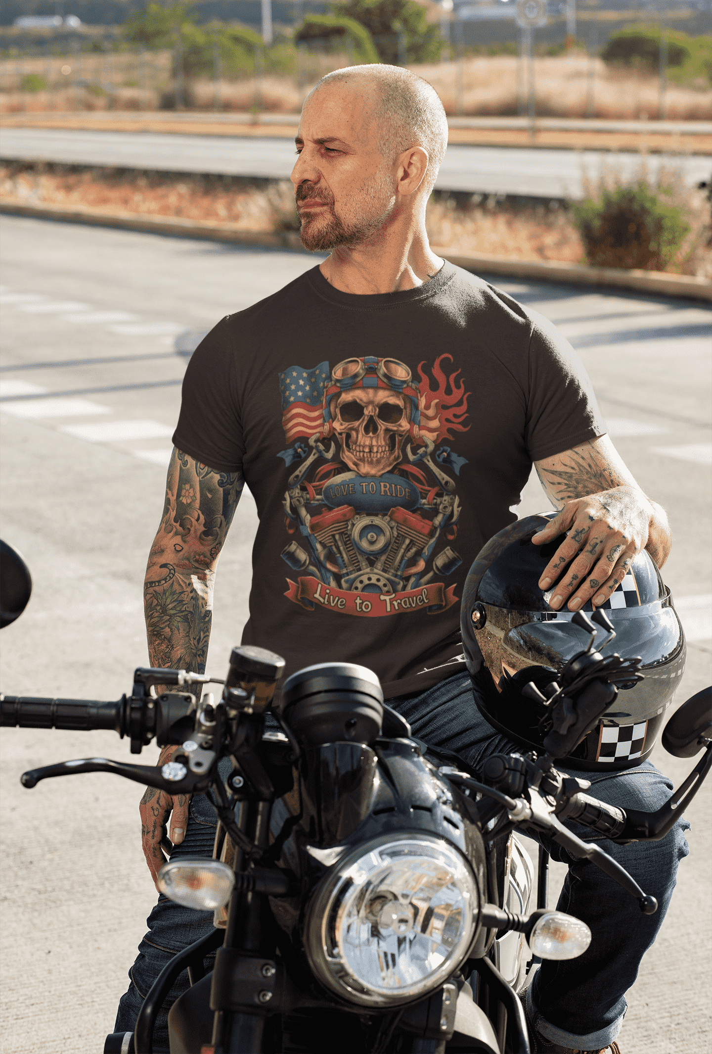 Love to ride Live to Travel Classic Biker T-Shirt