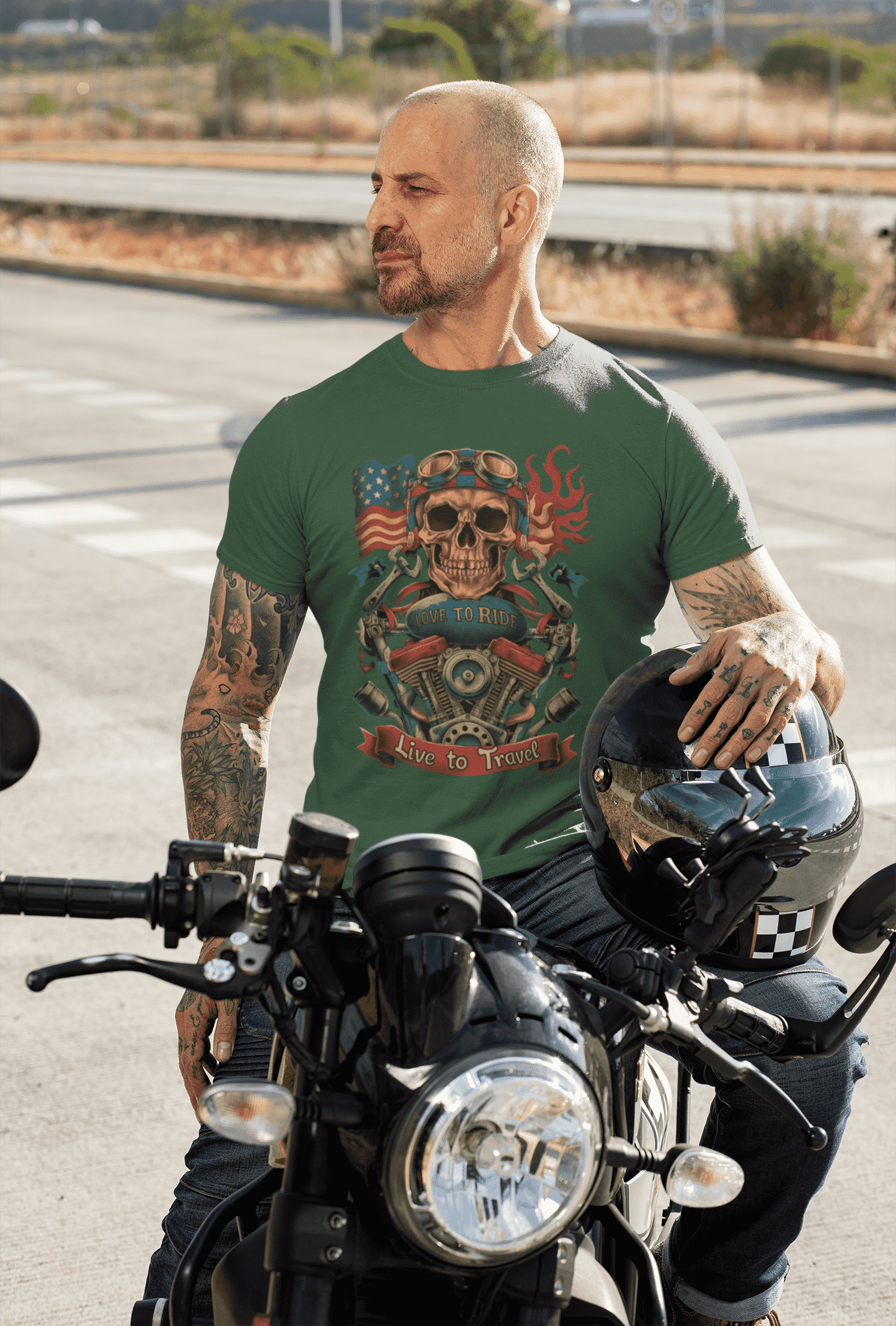 Love to ride Live to Travel Classic Biker T-Shirt