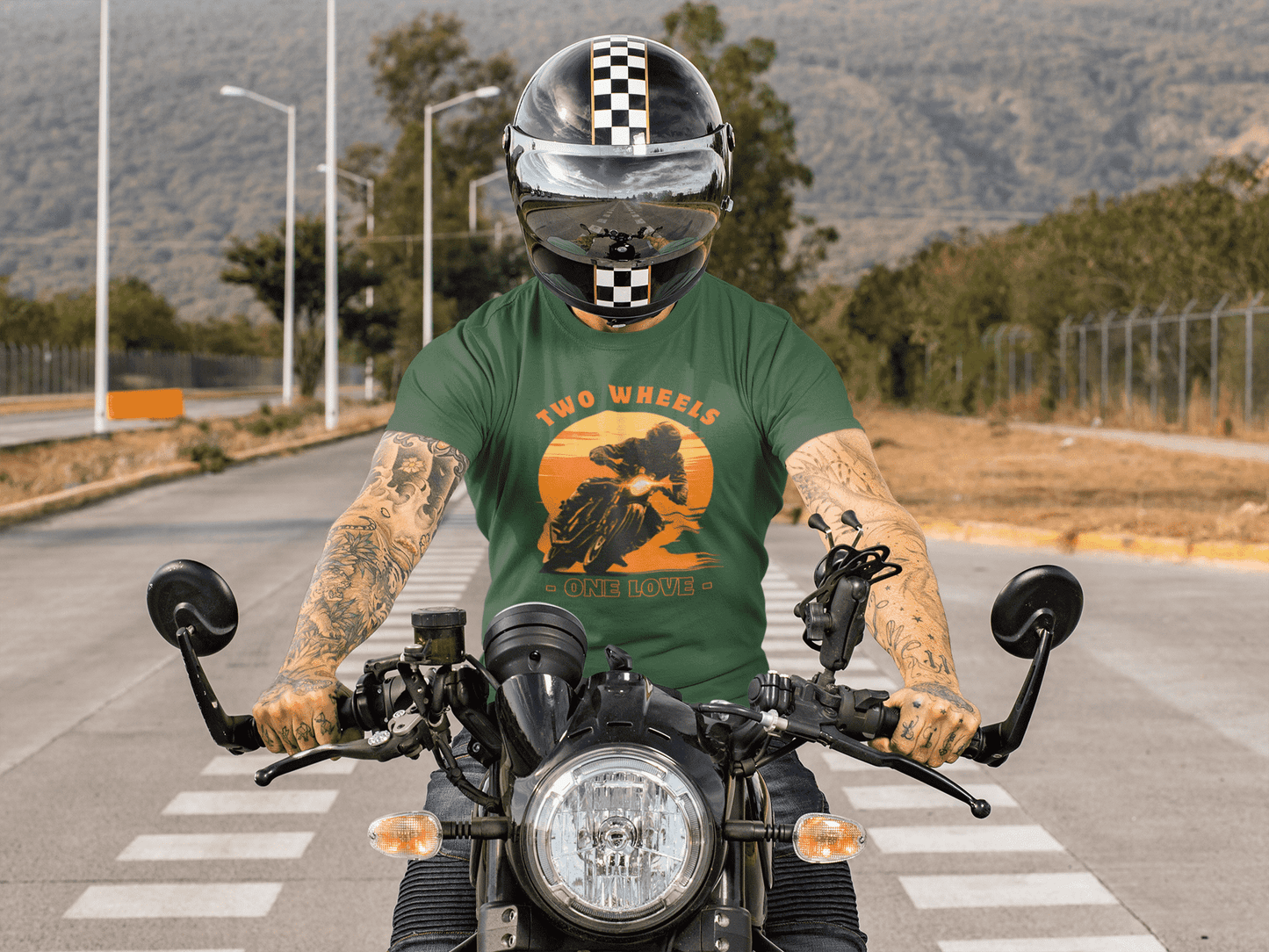 Two Wheels One Love Classic Round Neck Bike T-shirt for Men