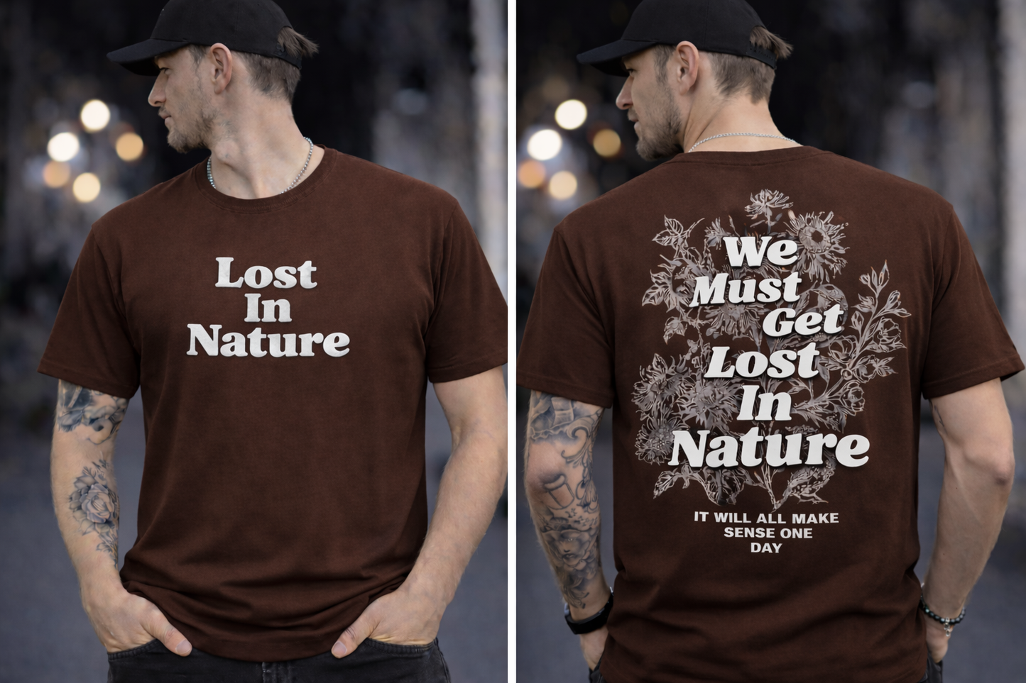Lost In Nature T-Shirt – 190 GSM Cotton Lycra | Puffed Front Print & Back Graphic