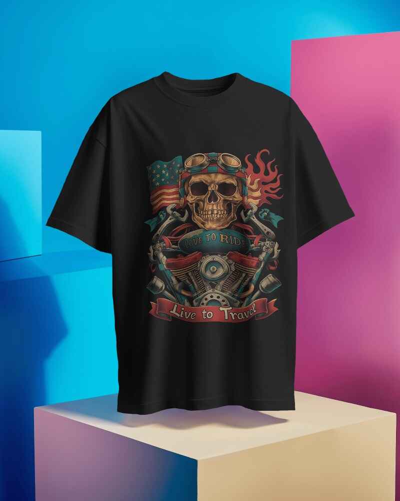 Love to ride Live to Travel Classic Biker T-Shirt