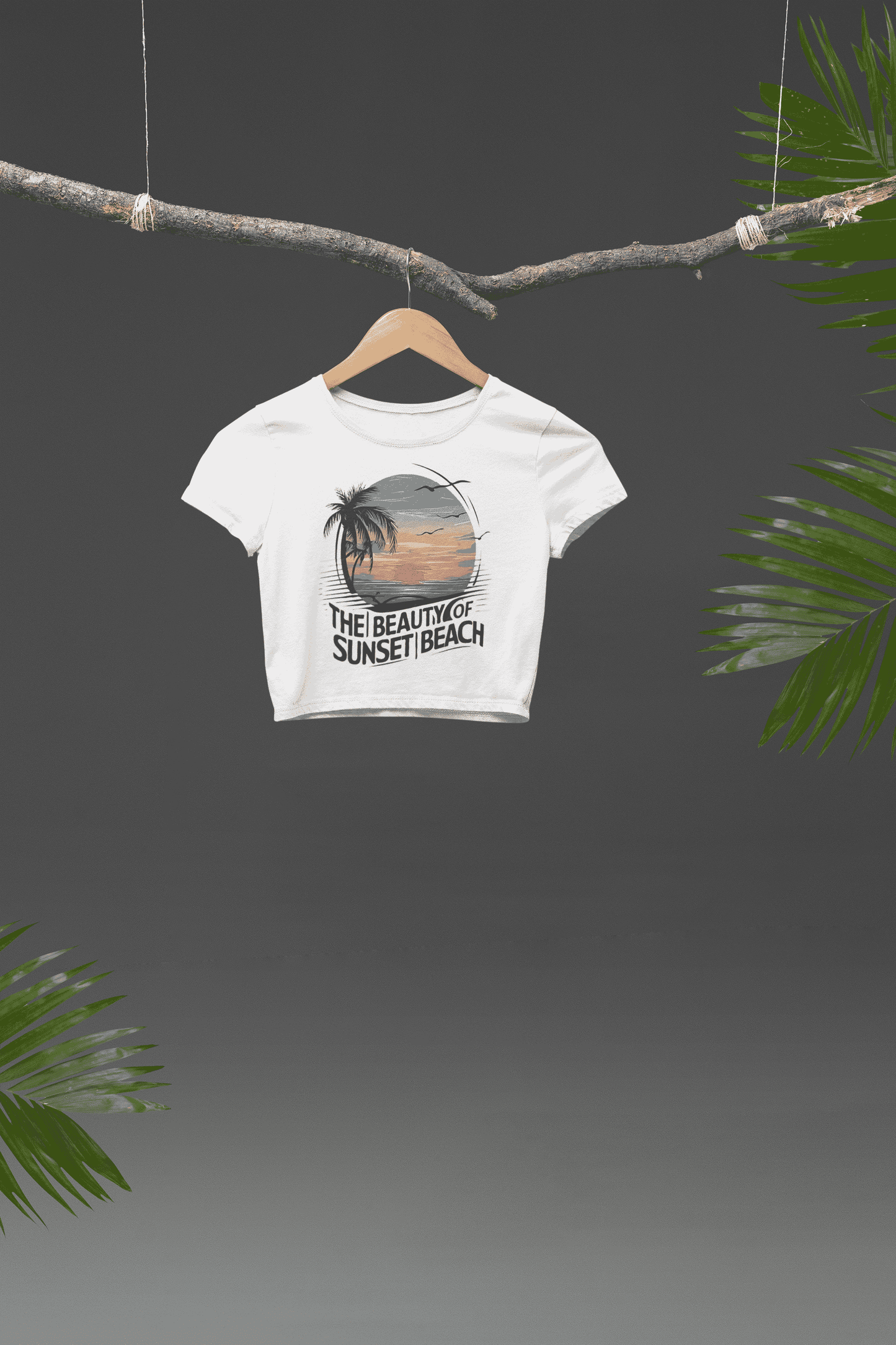The Beauty of Sunset Beach Round Neck Crop Top For Women