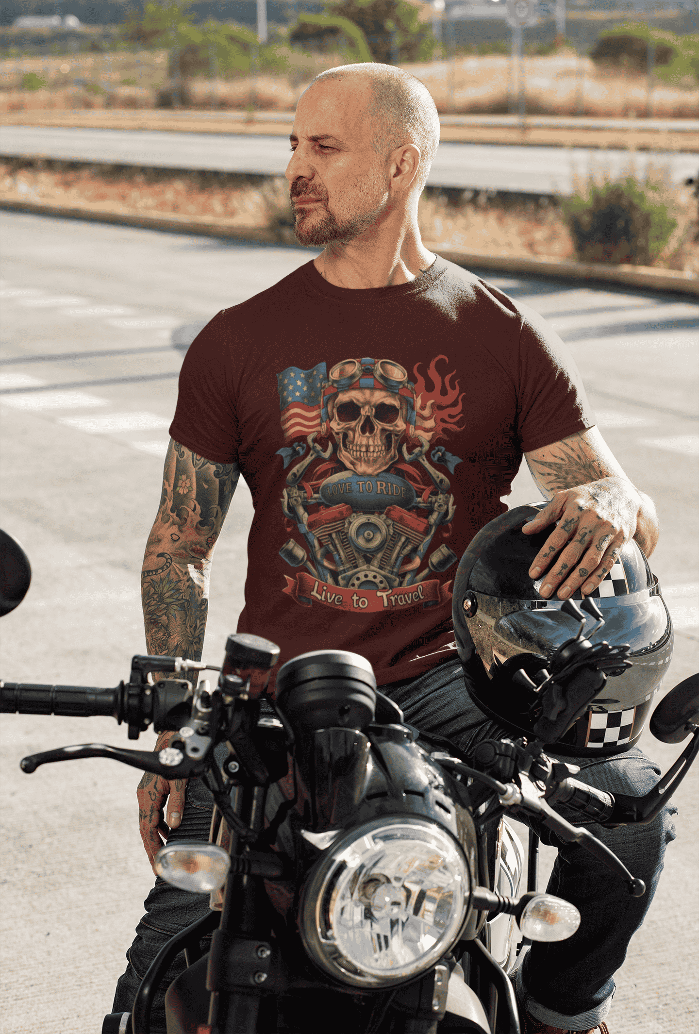 Love to ride Live to Travel Classic Biker T-Shirt