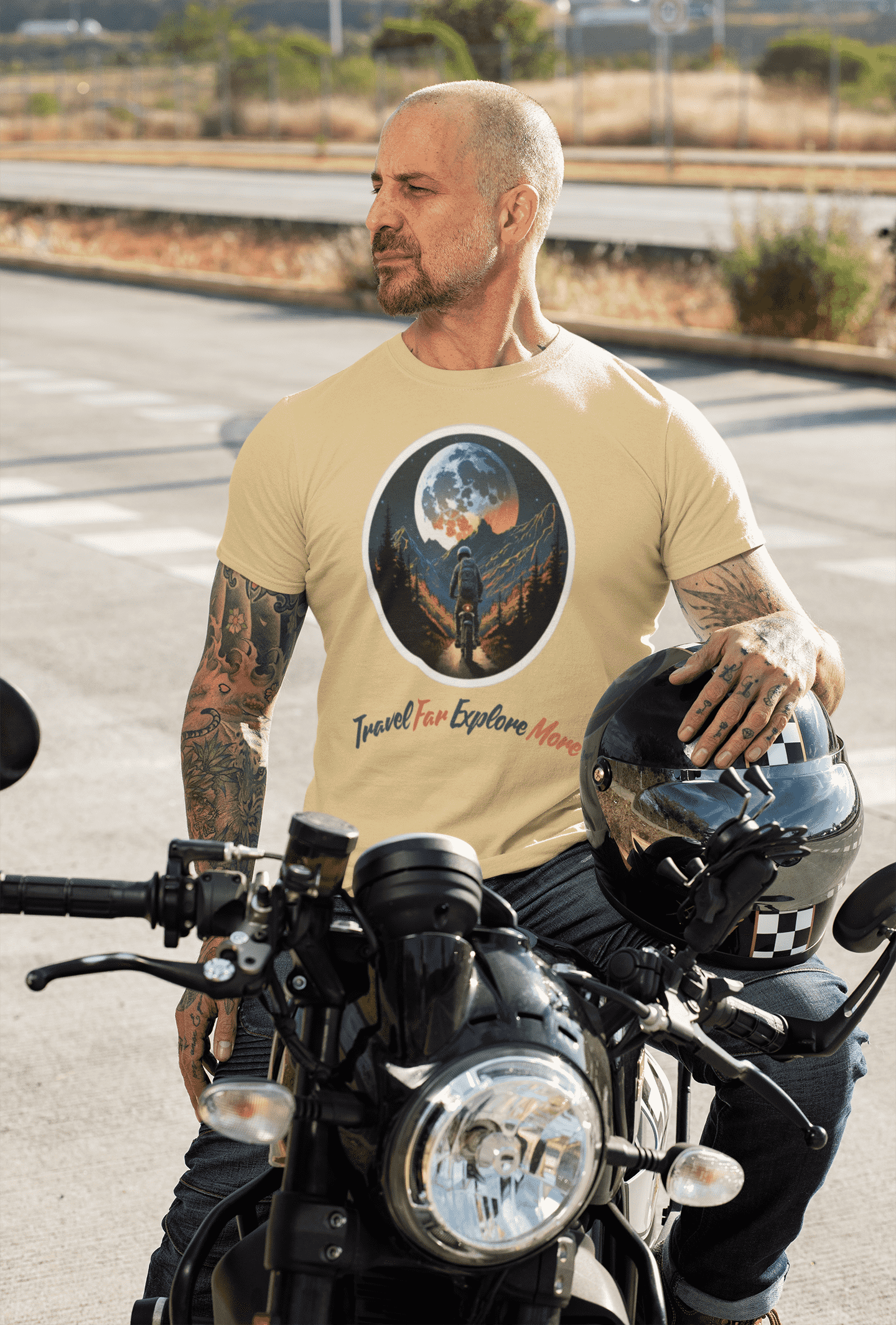 Travel Far Explore More Round Neck Bike T-shirt For Men