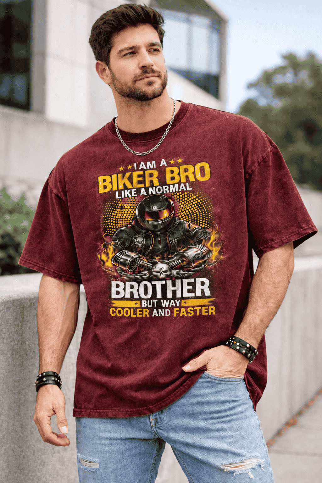 Biker Bro Unisex Acid Washed Oversized Tee