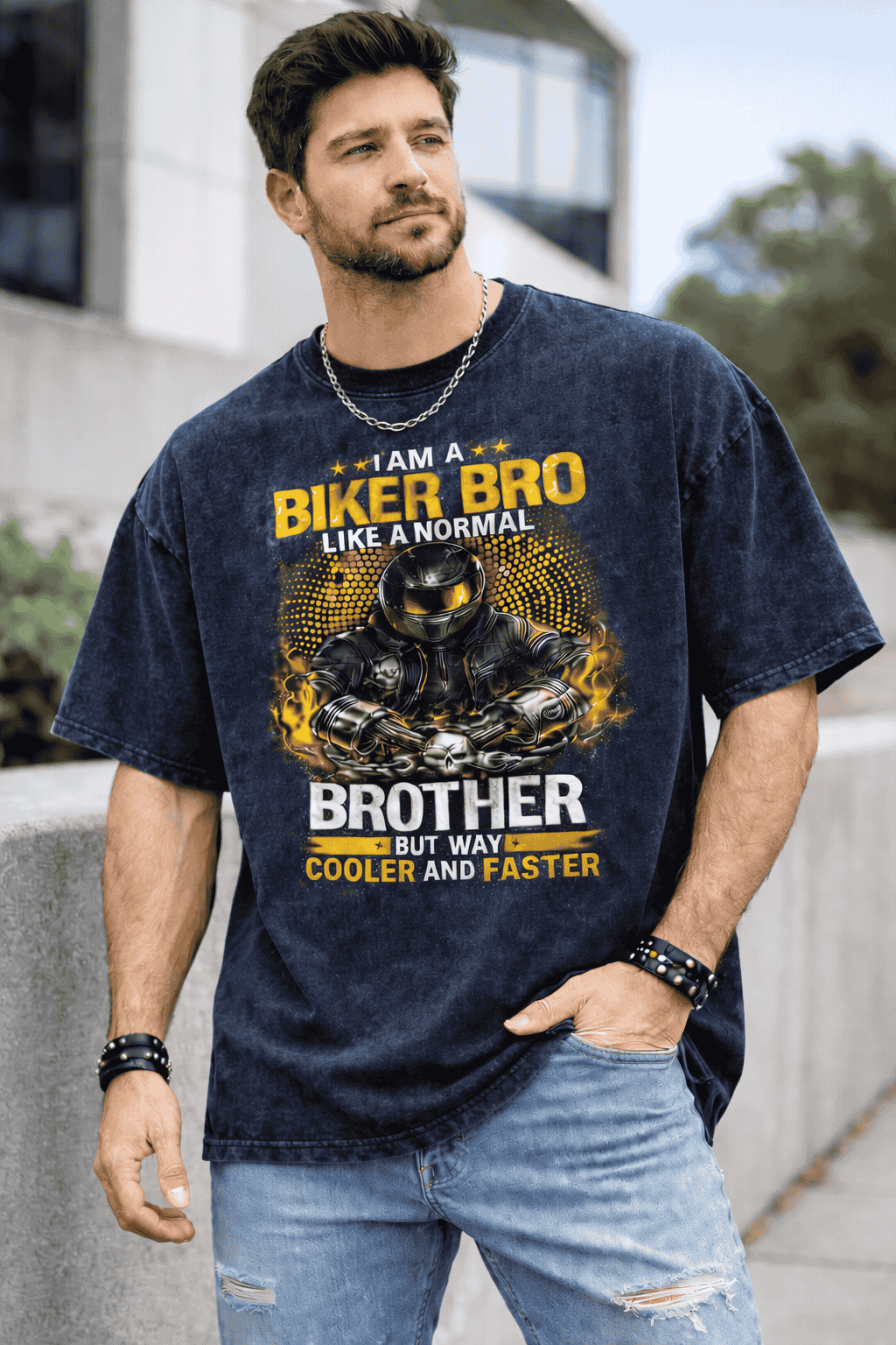 Biker Bro Unisex Acid Washed Oversized Tee