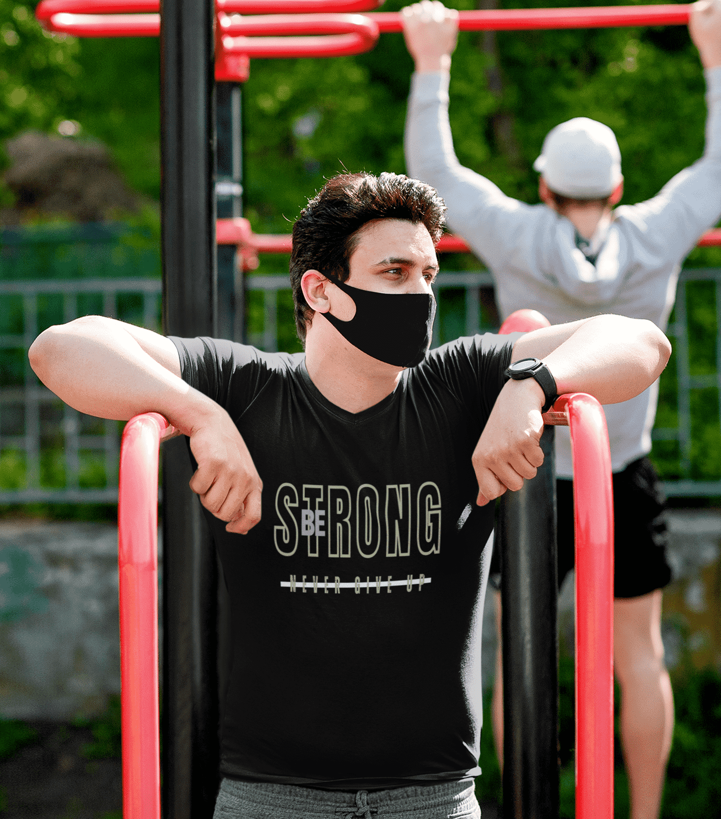 Be Strong Never Give Up Round Neck Gym T-shirt for Men