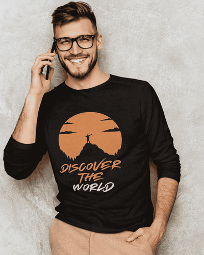 Discover The World Round Neck Full Sleeve T-shirt for Men