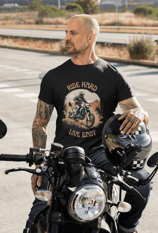 Ride Hard Live Easy Round Neck Bike T-shirt For Men