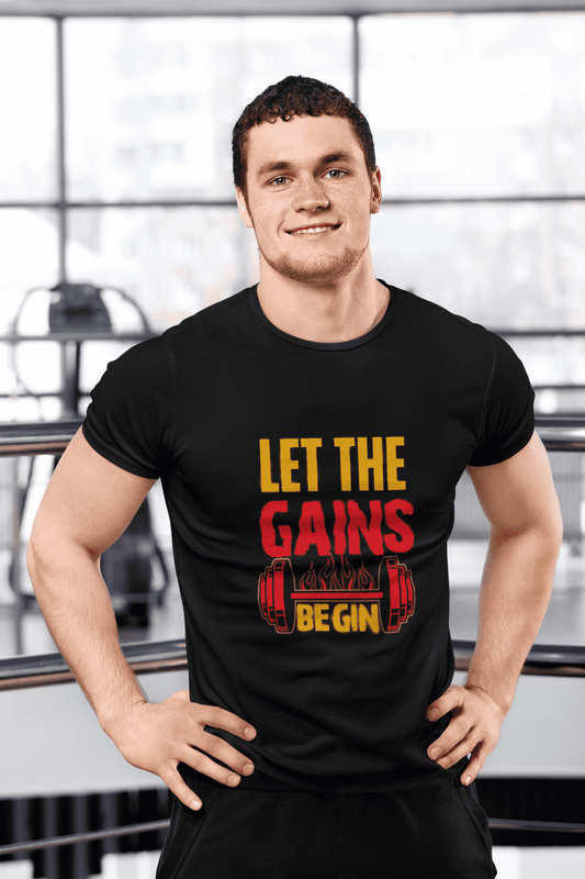 Let the Gains Begin Round Neck Gym T-shirt for Men