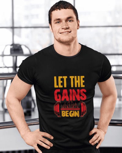 Let the Gains Begin Round Neck Gym T-shirt for Men