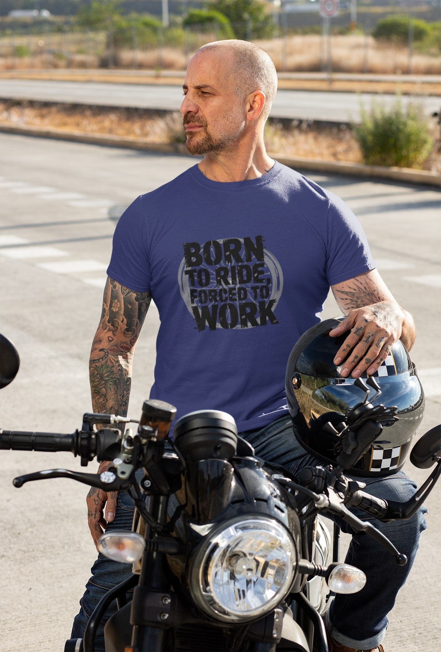 Born To Ride Forced To Work Round Neck T-shirt