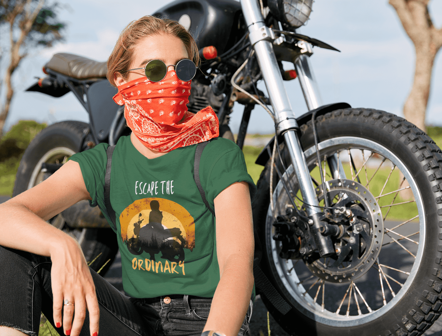 Escape the Ordinary Round Neck Bike T-shirt for Women