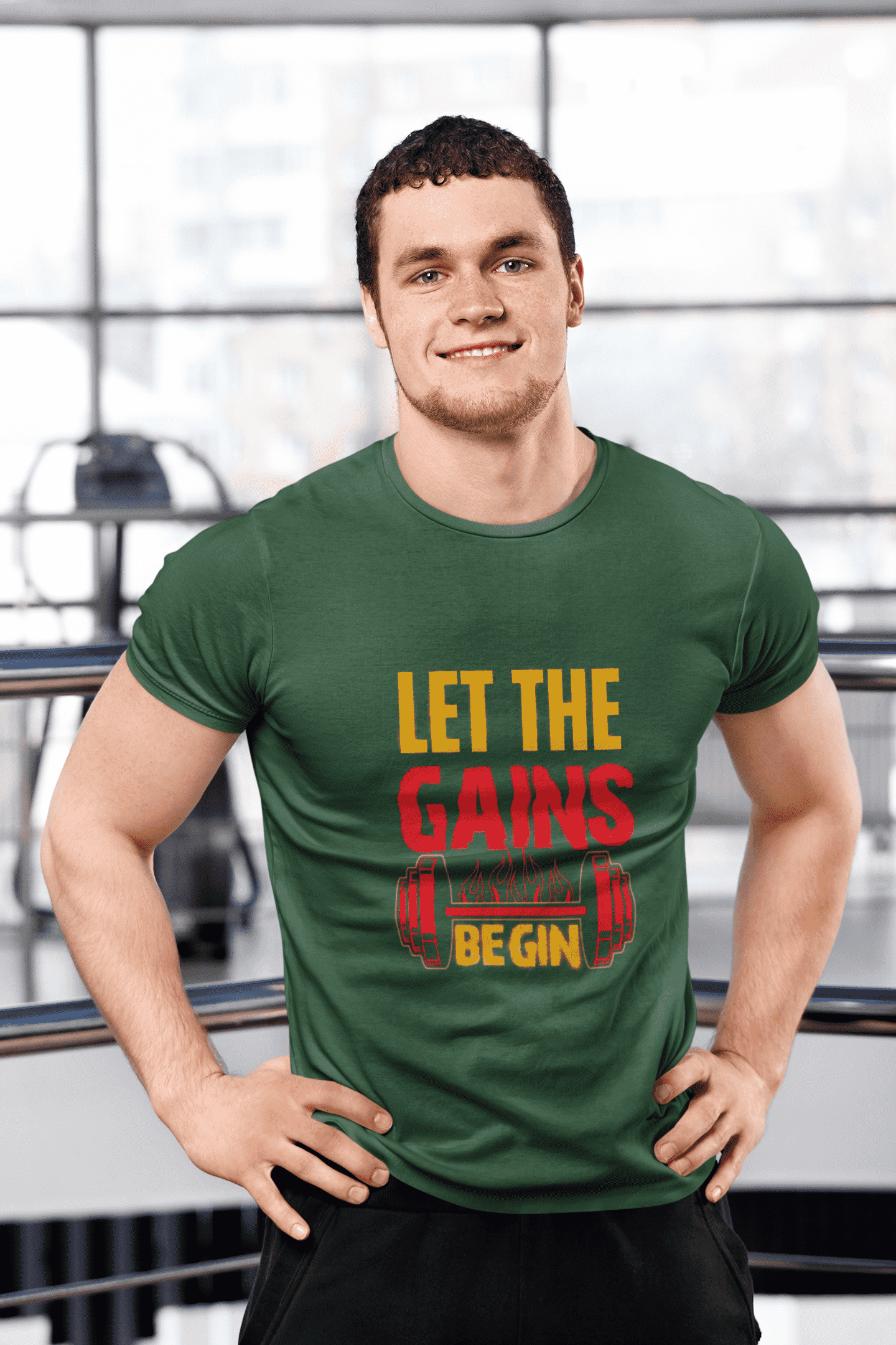 Let the Gains Begin Round Neck Gym T-shirt for Men