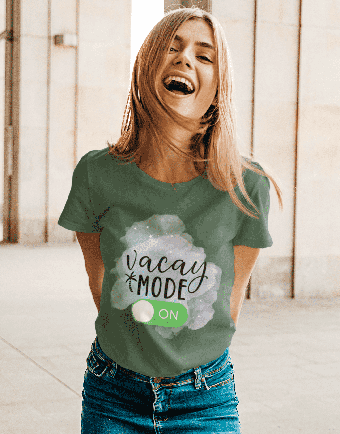 Vacay Mode On Round Neck T-shirt for Women