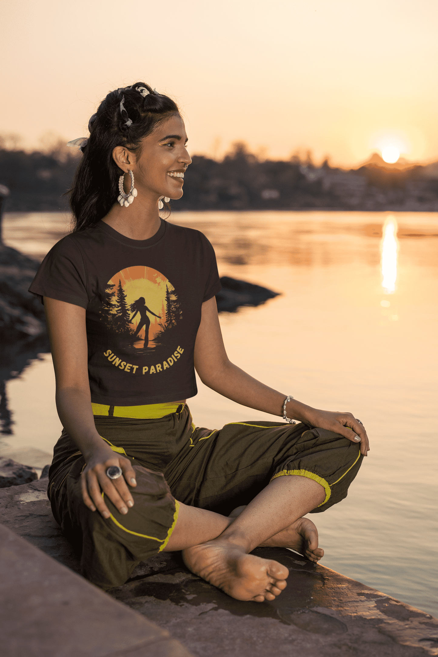 Sunset Paradise Round Neck Holdiay T-shirt for Women