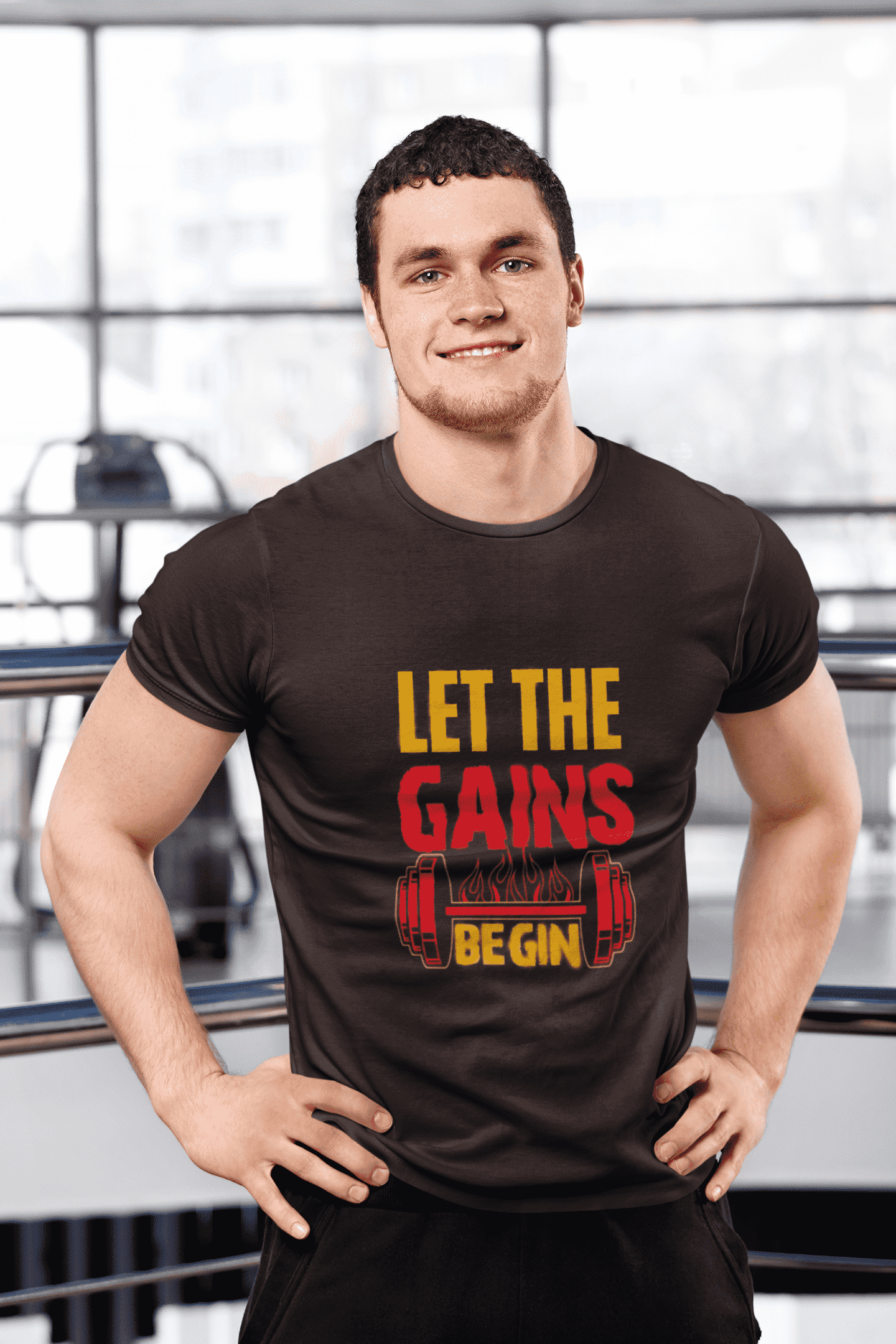 Let the Gains Begin Round Neck Gym T-shirt for Men