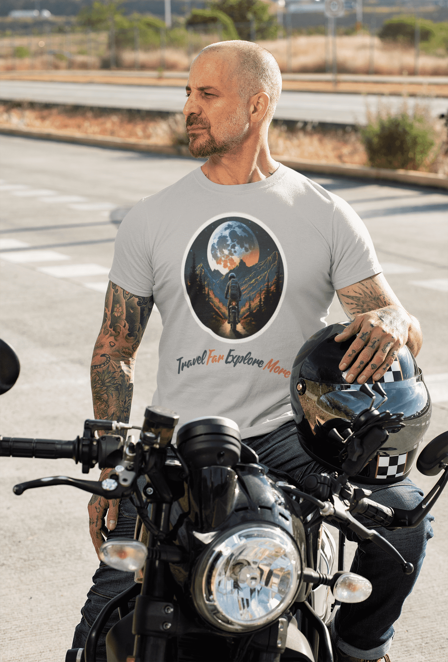 Travel Far Explore More Round Neck Bike T-shirt For Men