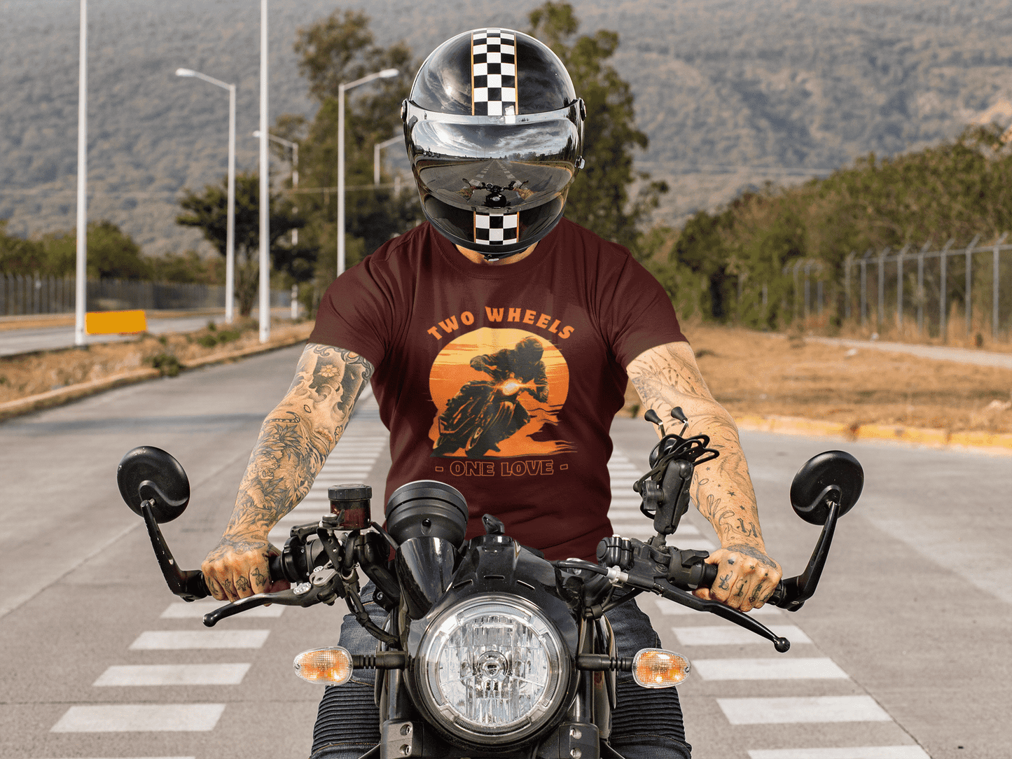 Two Wheels One Love Classic Round Neck Bike T-shirt for Men