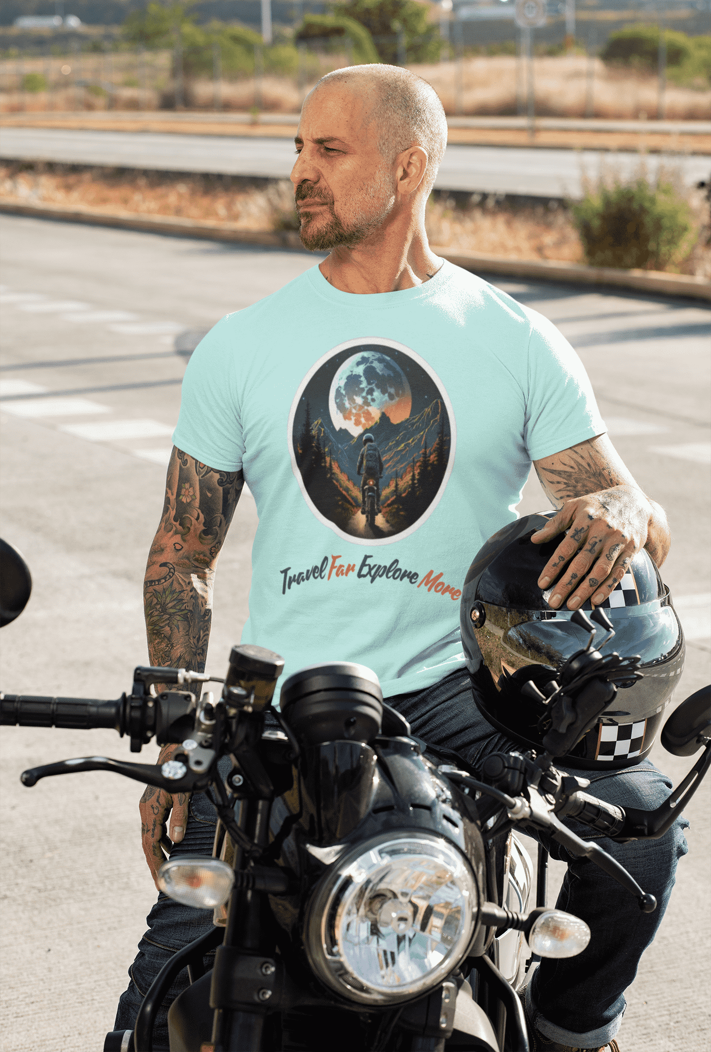 Travel Far Explore More Round Neck Bike T-shirt For Men