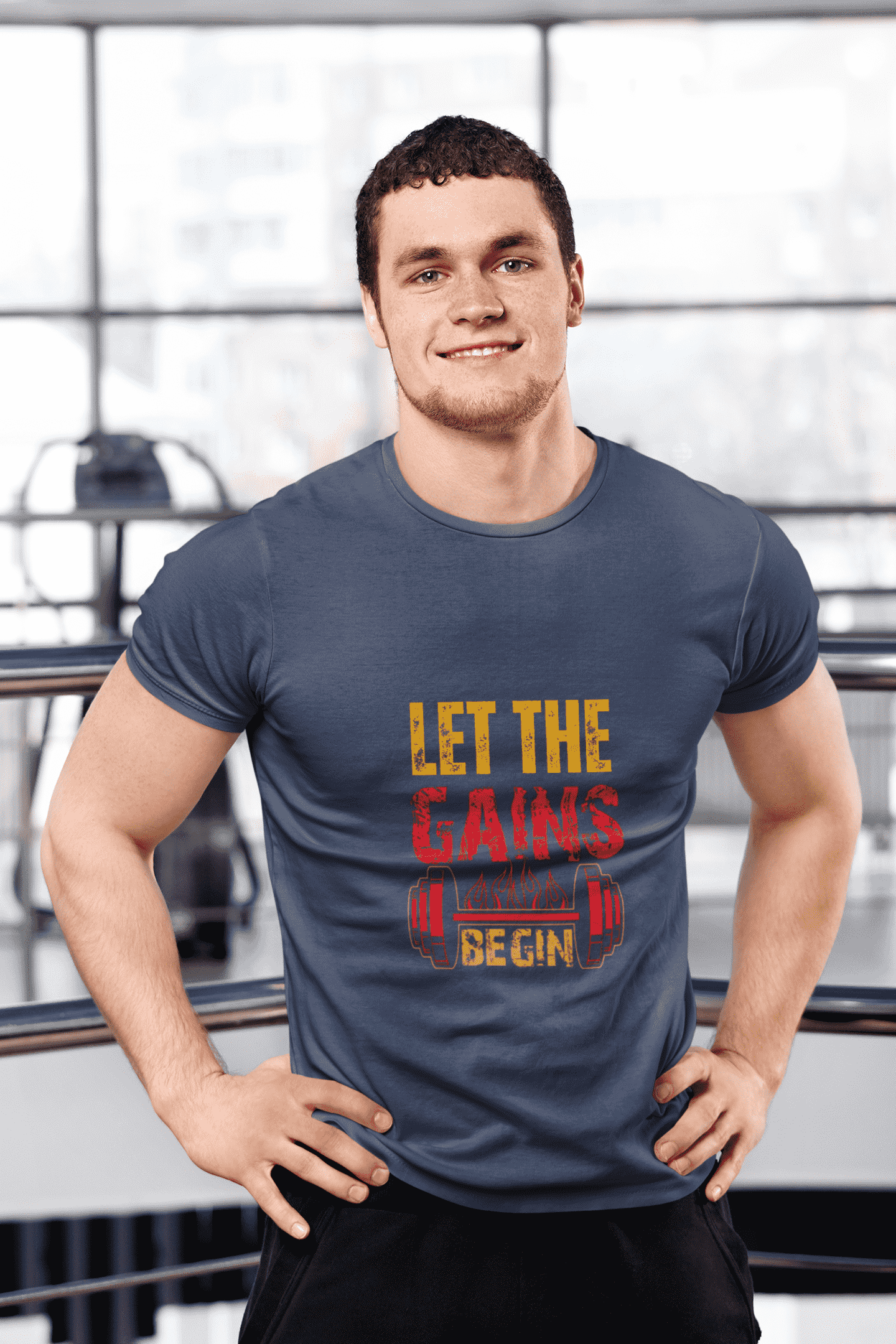 Let the Gains Begin Round Neck Gym T-shirt for Men